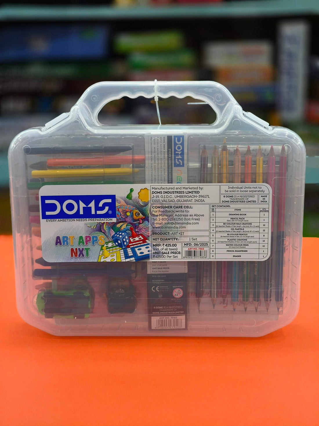 Doms Art Apps Nxt Kit With Plastic Carry Case | Perfect Value Pack | Kit For School Essentials | Gifting Range For Kids | Combination of 9 Stationery Items - KtoY