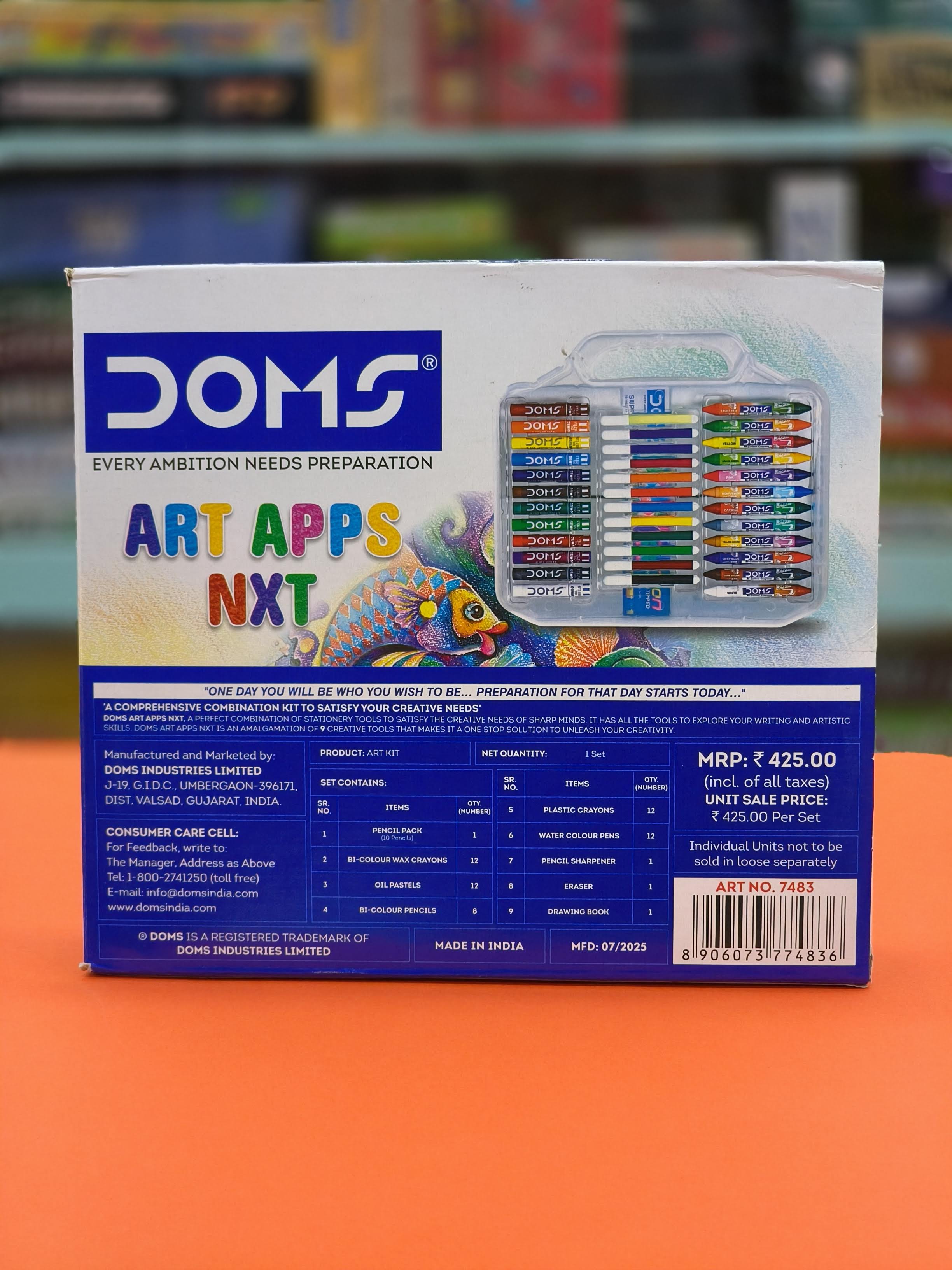 Doms Art Apps Nxt Kit With Plastic Carry Case | Perfect Value Pack | Kit For School Essentials | Gifting Range For Kids | Combination of 9 Stationery Items - KtoY