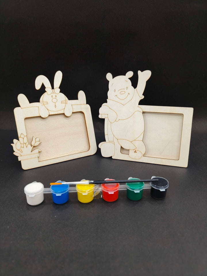 DIY Wooden Photo Frame Kit – 2Pcs | Unfinished Wooden Stand with Paints & Brush for Kids, Home & Office Décor, Birthday, Party Favors and Craft Projects | Assorted Design