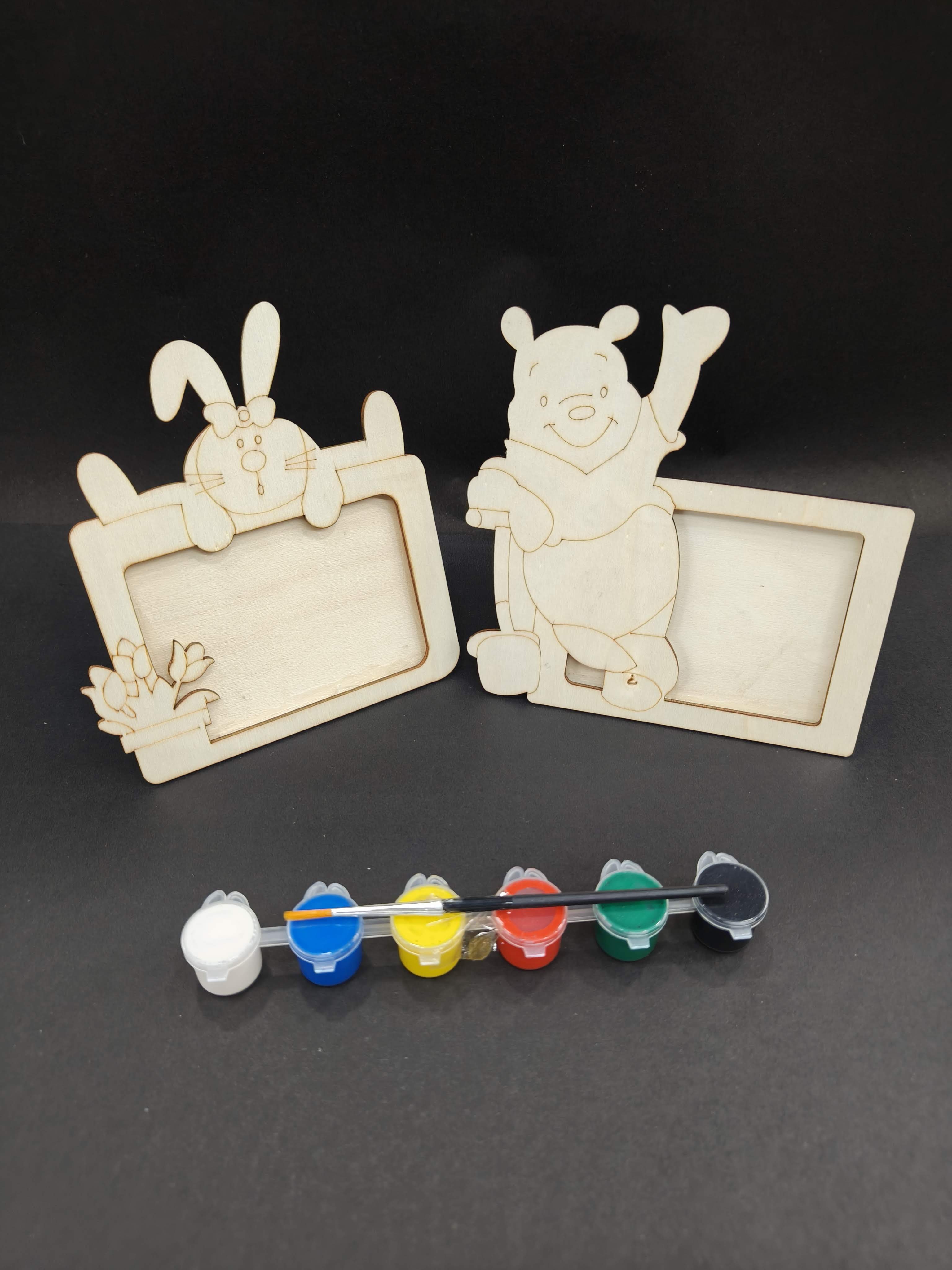 DIY Wooden Photo Frame Kit – 2Pcs | Unfinished Wooden Stand with Paints & Brush for Kids, Home & Office Décor, Birthday, Party Favors and Craft Projects | Assorted Design - KtoY