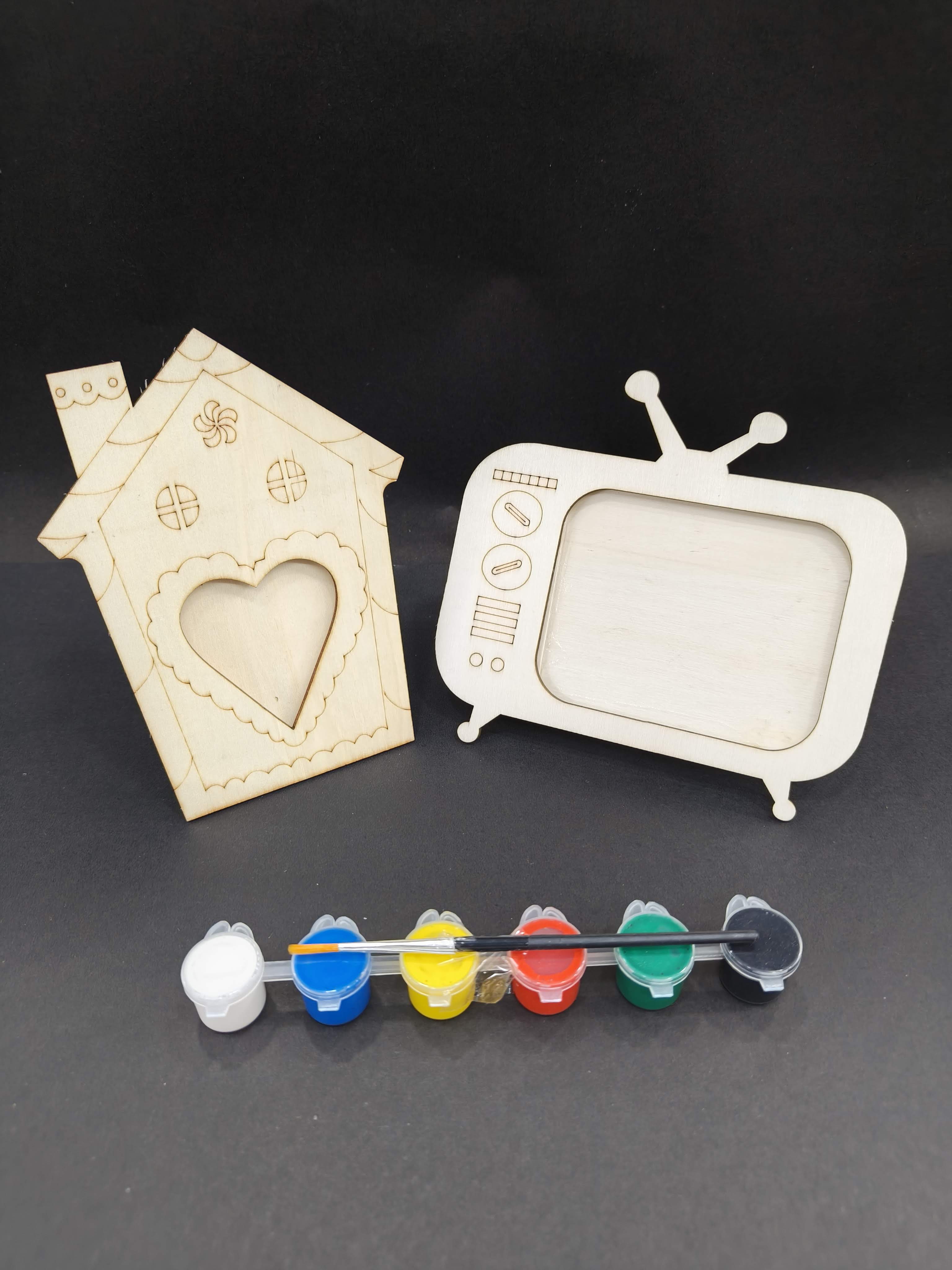 DIY Wooden Photo Frame Kit – 2Pcs | Unfinished Wooden Stand with Paints & Brush for Kids, Home & Office Décor, Birthday, Party Favors and Craft Projects | Assorted Design - KtoY