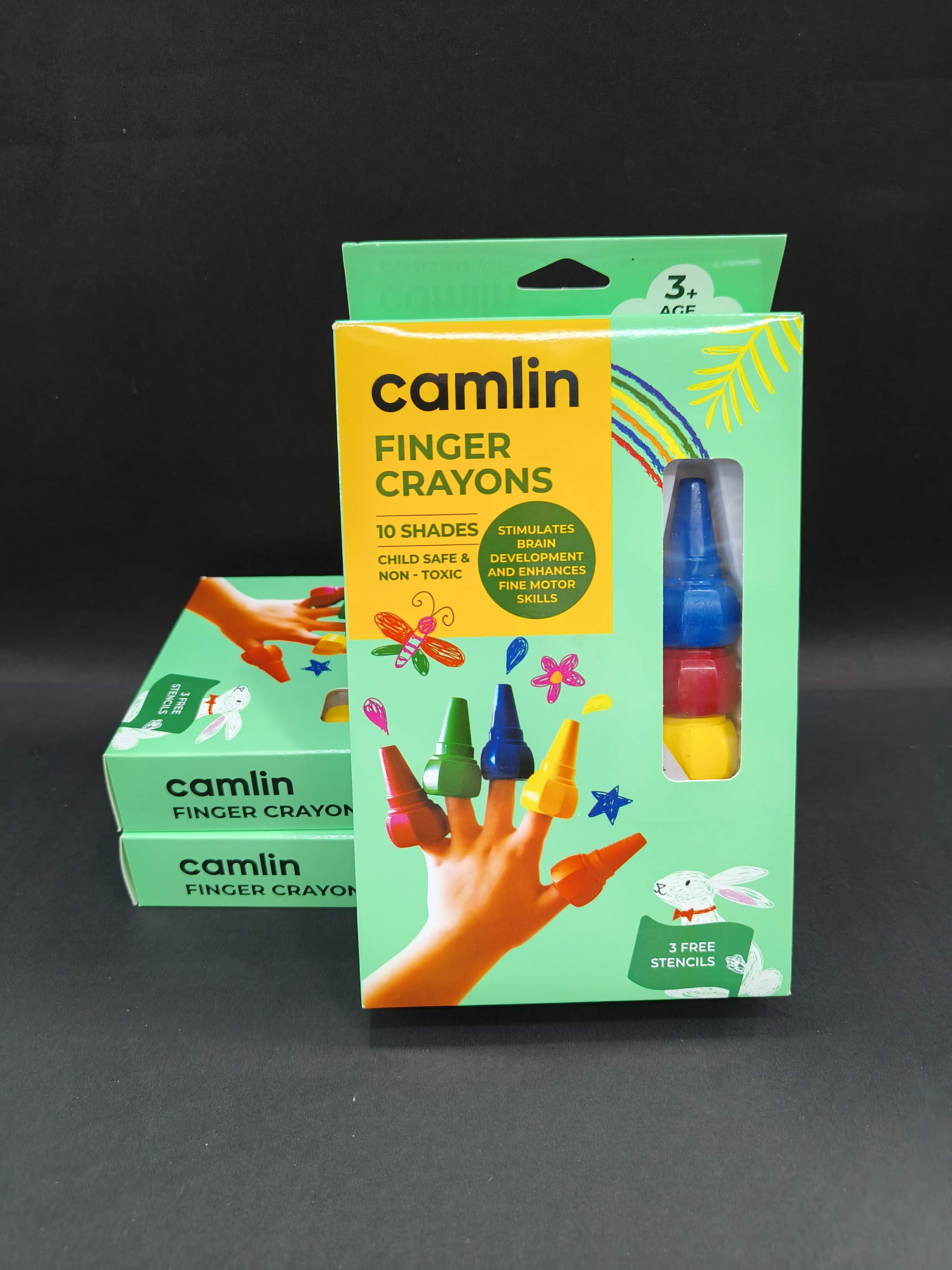 Camel Camlin Finger Grip Crayons - 10 Shades With Stencils | Multi-Coloured - KtoY