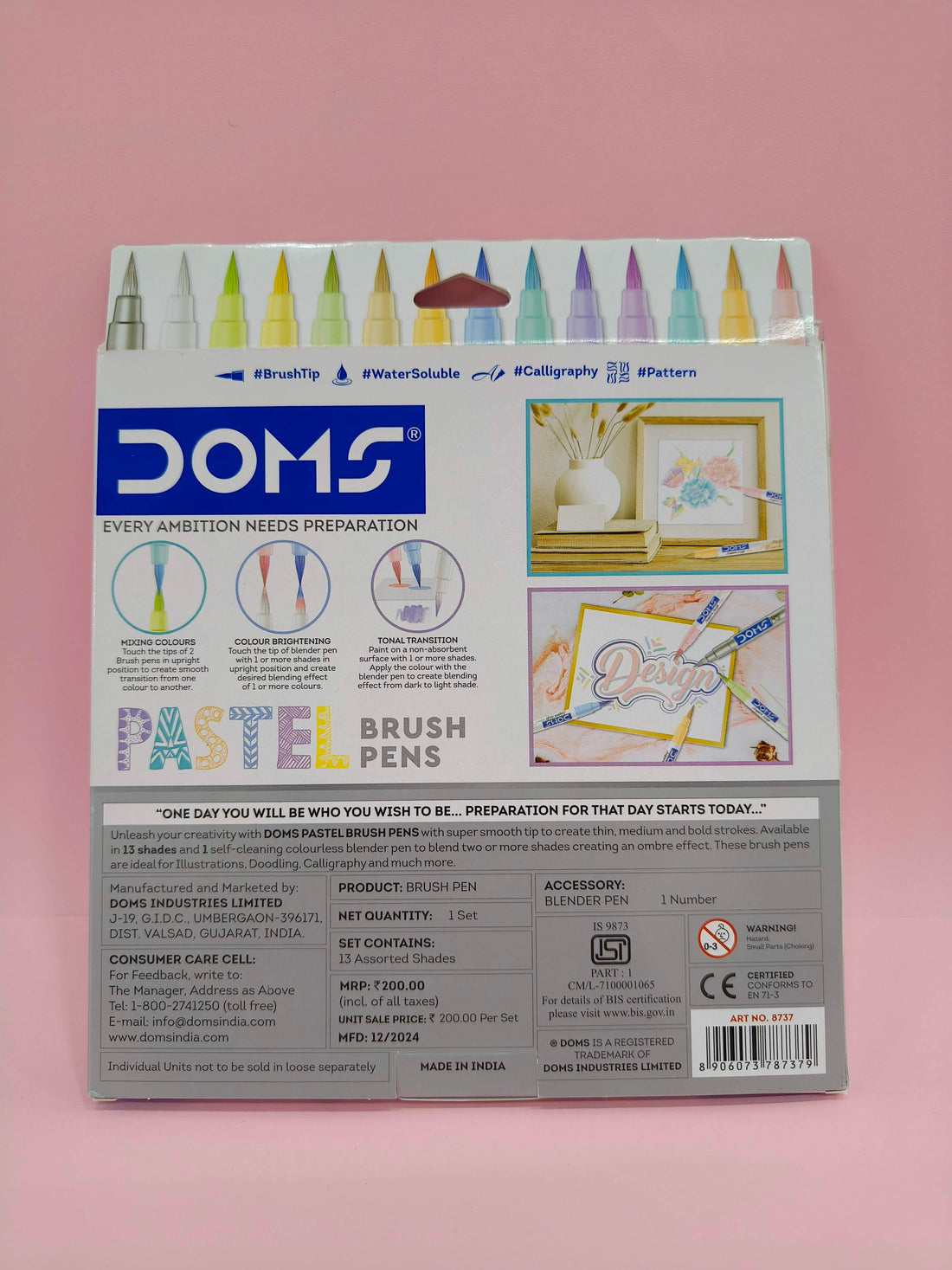 Doms Super Soft Tip Pastel Shades Brush Pen Set | 12 Pastel Shades + 1 Metallic Silver Shade + 1 Blender Brush Pen | Ideal for Doodling, Illustrations, Calligraphy, Artists, Students & Professioanls - KtoY