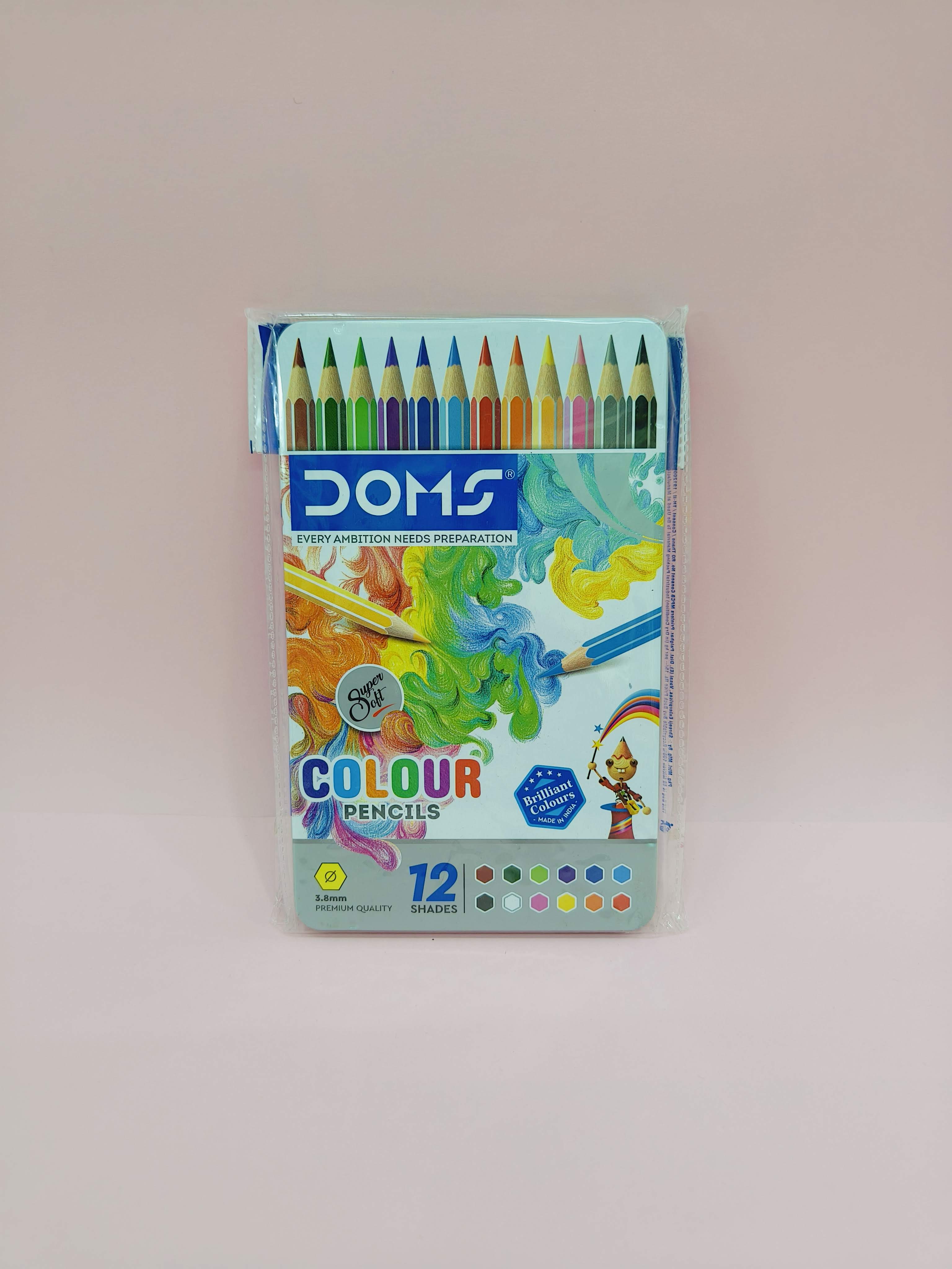 Doms 12 Shades Super Soft Color Pencils in Flat Tin Box | Smooth Color Application | For Blending & Experimenting Different Art Strokes | Non-Toxic & Safe For Childrens - KtoY