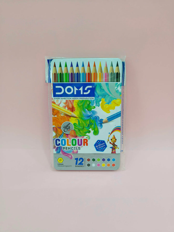 Doms 12 Shades Super Soft Color Pencils in Flat Tin Box | Smooth Color Application | For Blending & Experimenting Different Art Strokes | Non-Toxic & Safe For Childrens