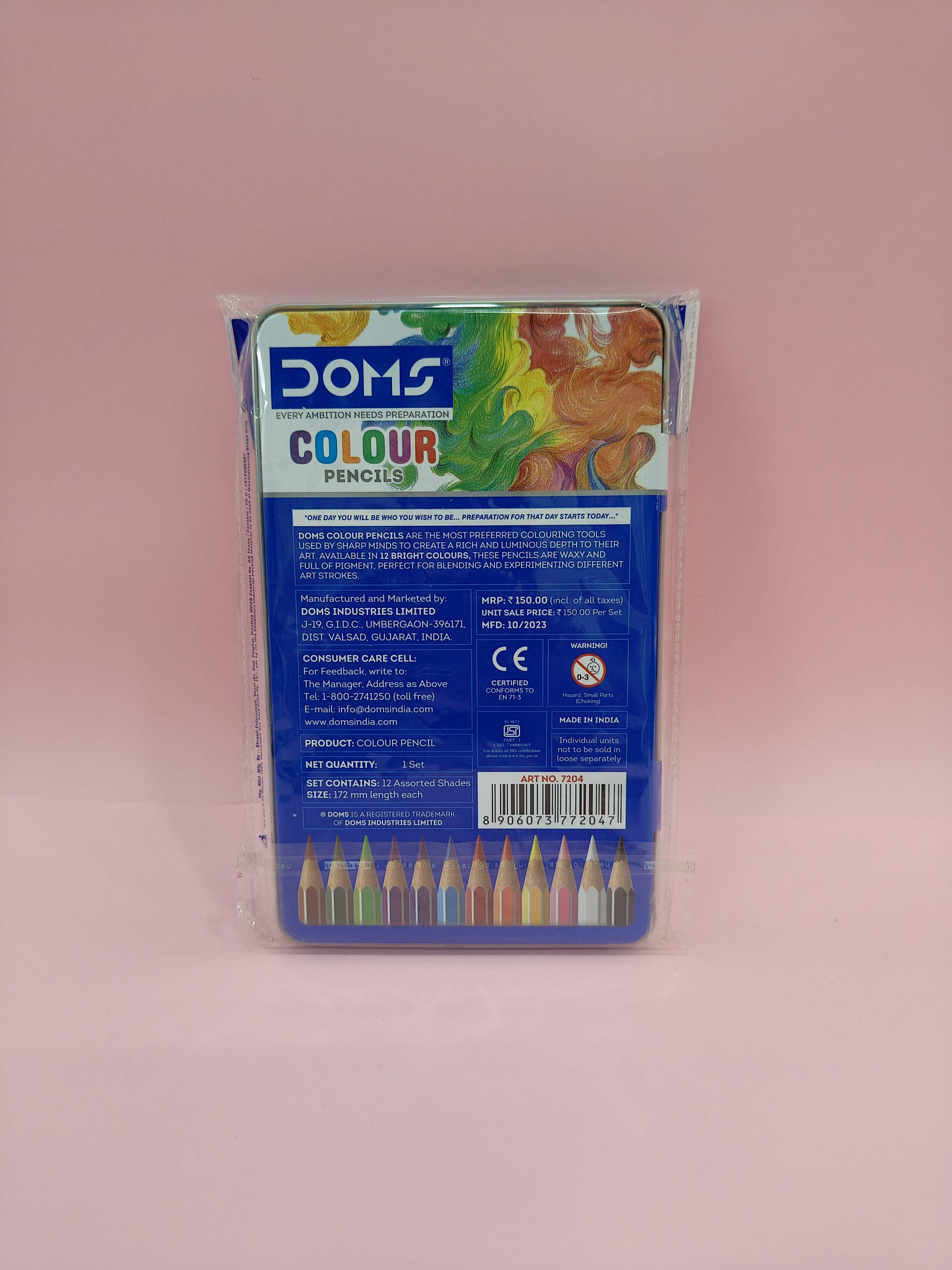 Doms 12 Shades Super Soft Color Pencils in Flat Tin Box | Smooth Color Application | For Blending & Experimenting Different Art Strokes | Non-Toxic & Safe For Childrens - KtoY