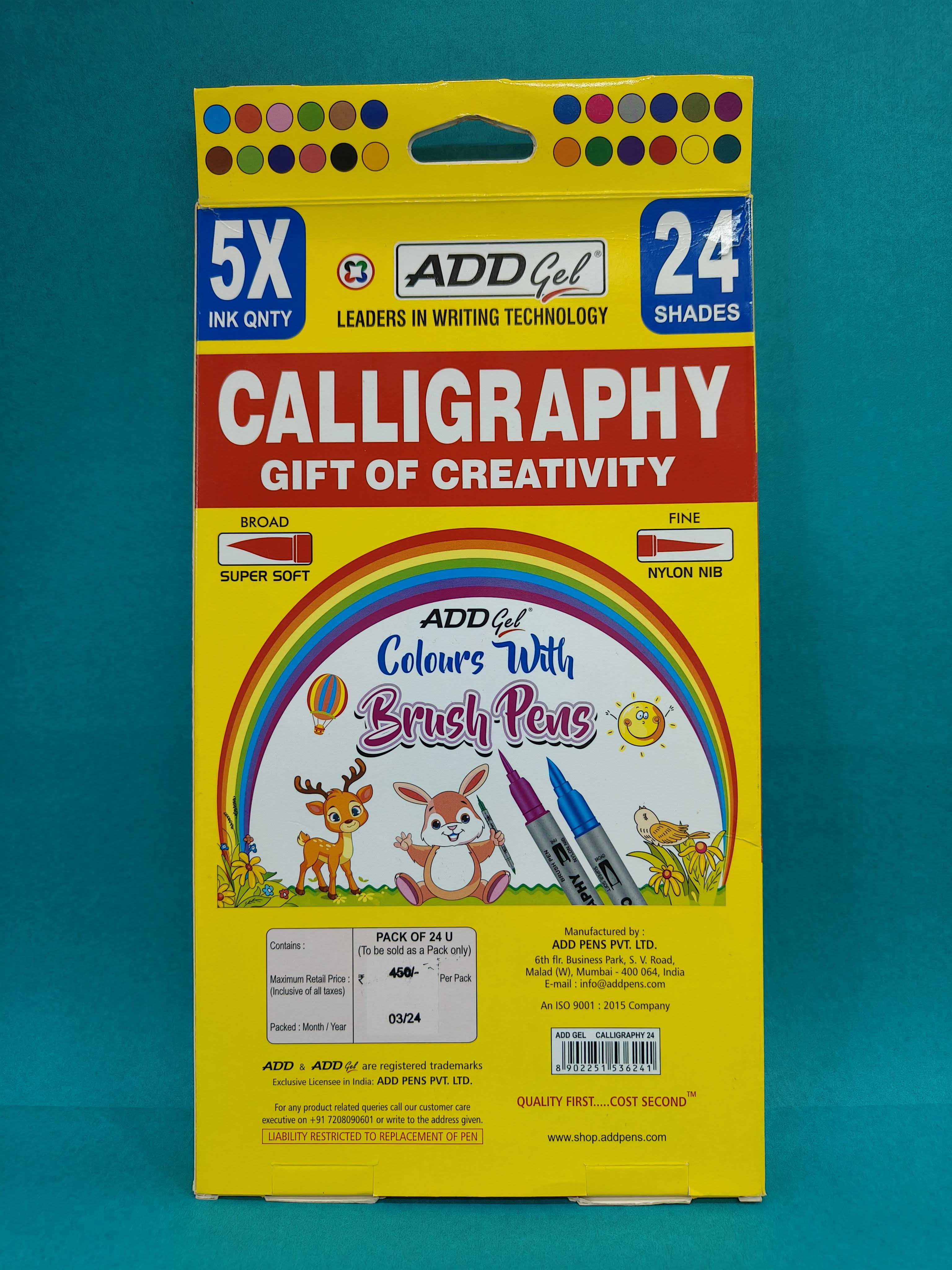 Add Gel Calligraphy Colouring Pen - Dual Tip Colouring Pens | 24 Pen Set - KtoY