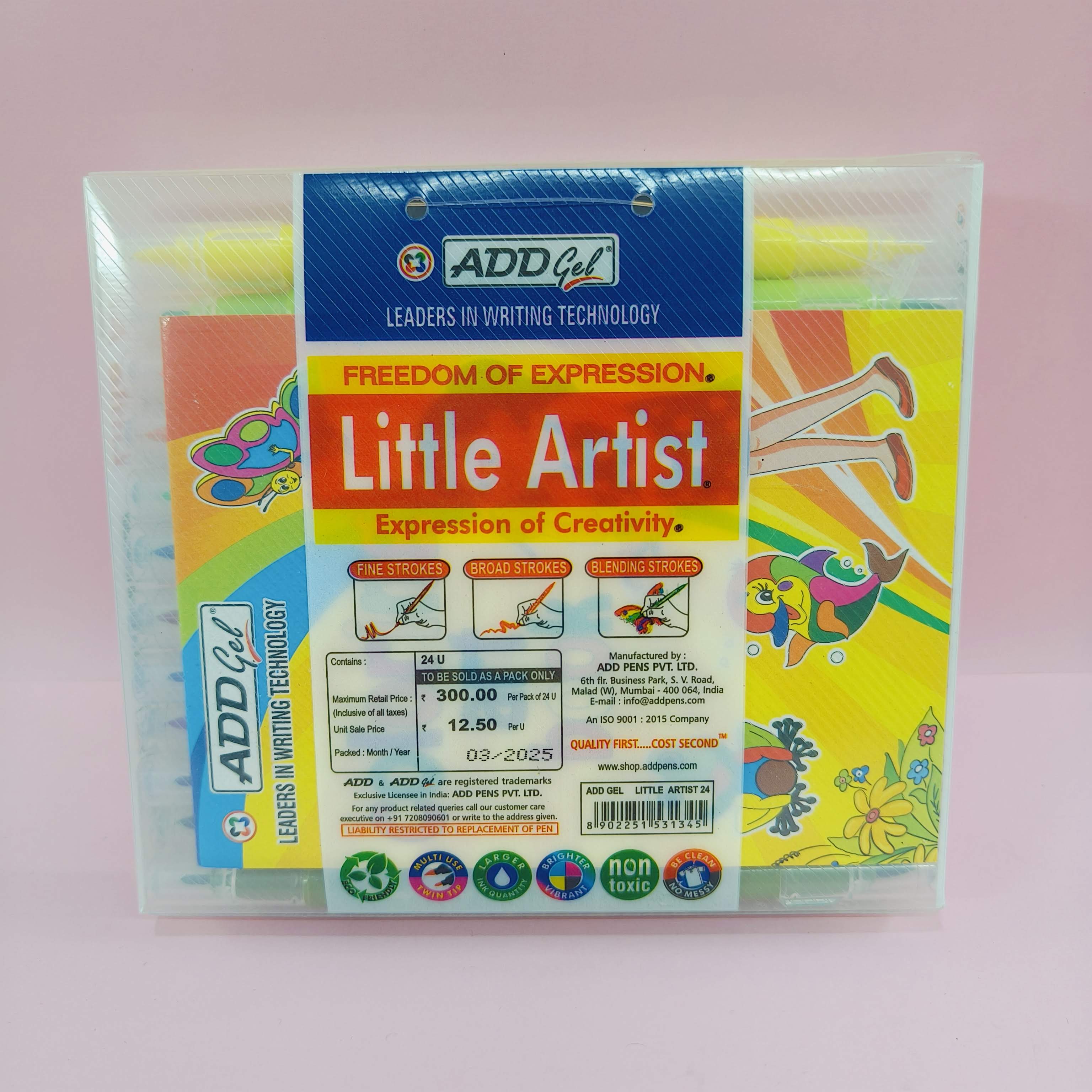 ADD Gel Little Artist Colouring Pen - Twin Tip Brush 24 Pen Set - KtoY