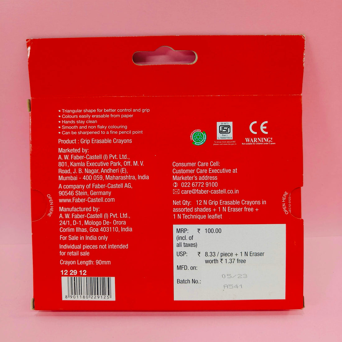 Faber-Castell Grip Erasable Crayon Set | Crayons Set for Toddlers | Pack of 12 Assorted Colours - KtoY