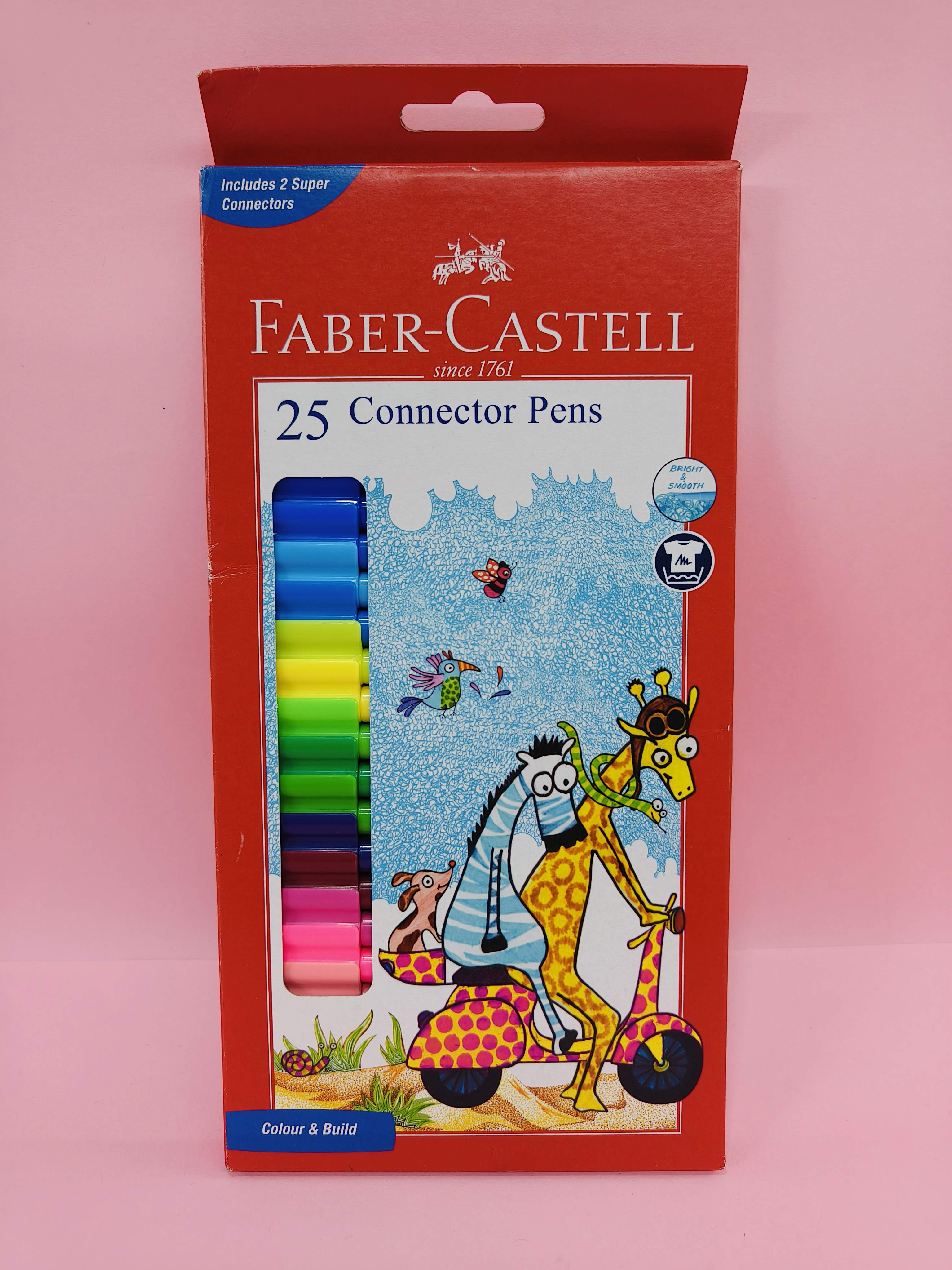 Faber-Castell Connector Pen Set – Pack of 25 | Bright Colours & Smooth Ink Flow | Snap-On Connector Caps for Creative Play | Non-Toxic & Child-Safe Art Pens | 25 Shades - KtoY