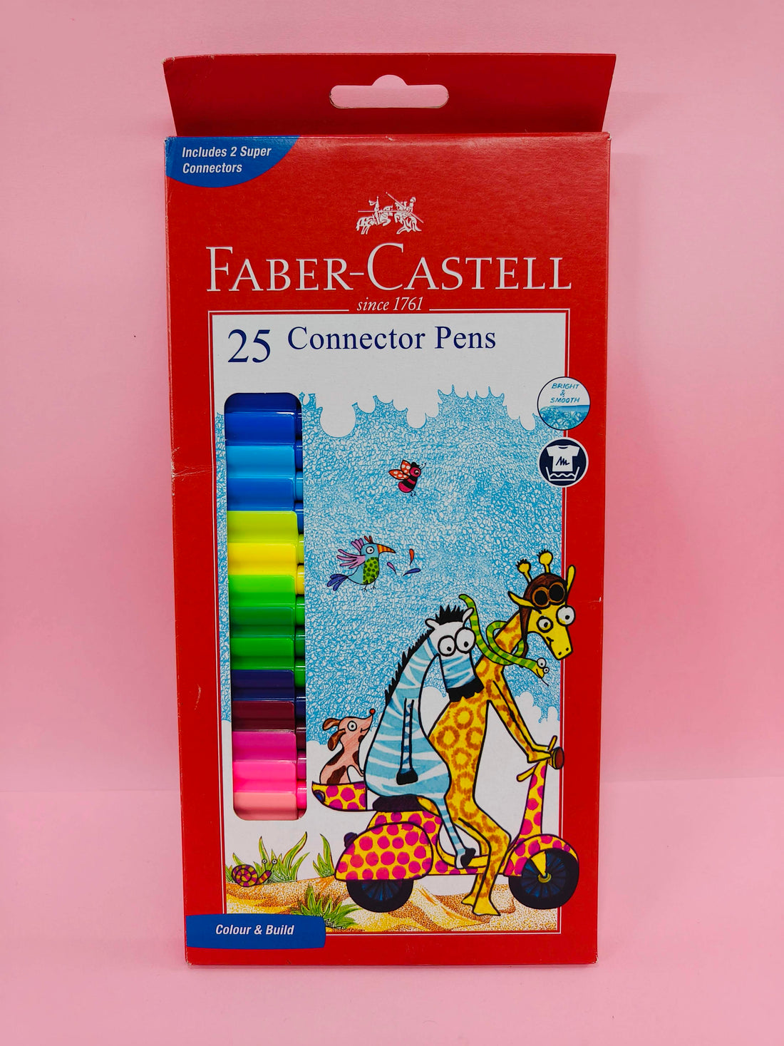 Faber-Castell Connector Pen Set – Pack of 25 | Bright Colours & Smooth Ink Flow | Snap-On Connector Caps for Creative Play | Non-Toxic & Child-Safe Art Pens | 25 Shades - KtoY