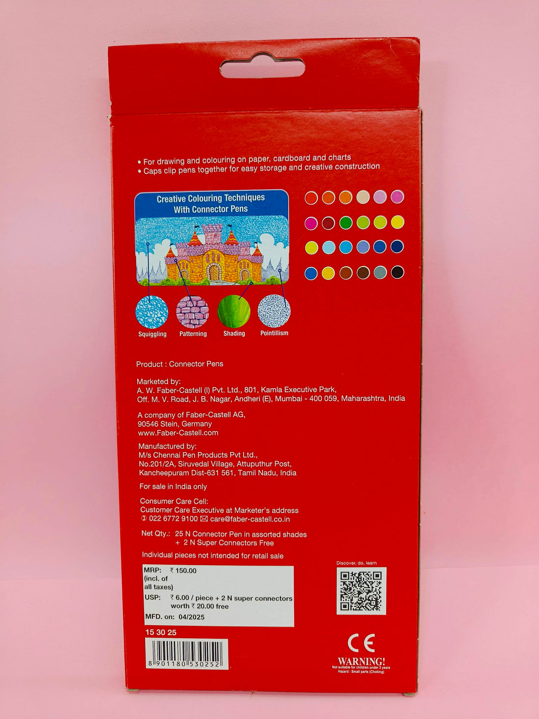 Faber-Castell Connector Pen Set – Pack of 25 | Bright Colours & Smooth Ink Flow | Snap-On Connector Caps for Creative Play | Non-Toxic & Child-Safe Art Pens | 25 Shades - KtoY