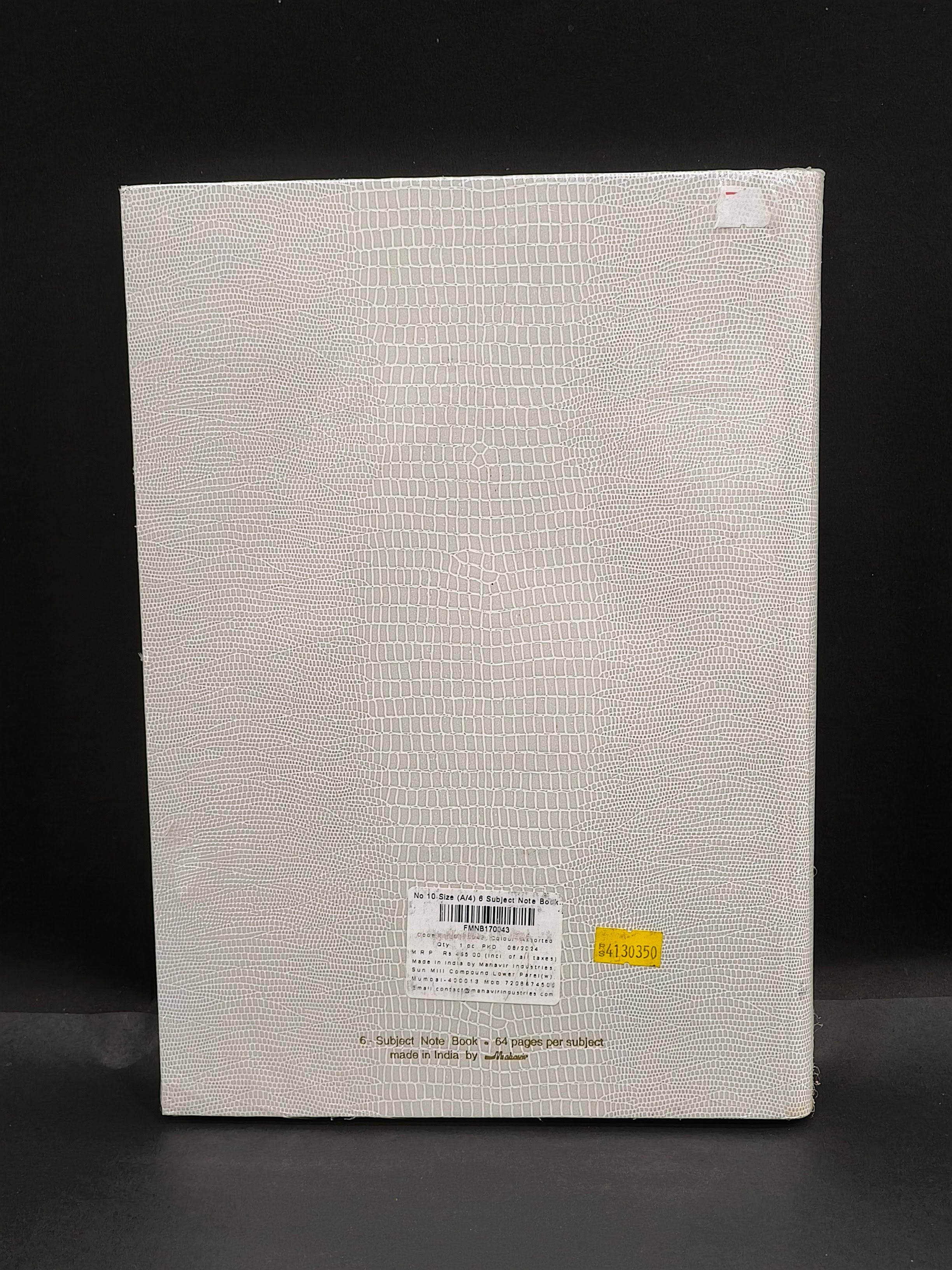 Mahavir | Case Bound/Hard Cover | 6 Subject Notebook For Students And Executives | No. 10 | A4 Size | Single Line | 384 Pages | Pack Of 1 | Assorted Colours - KtoY