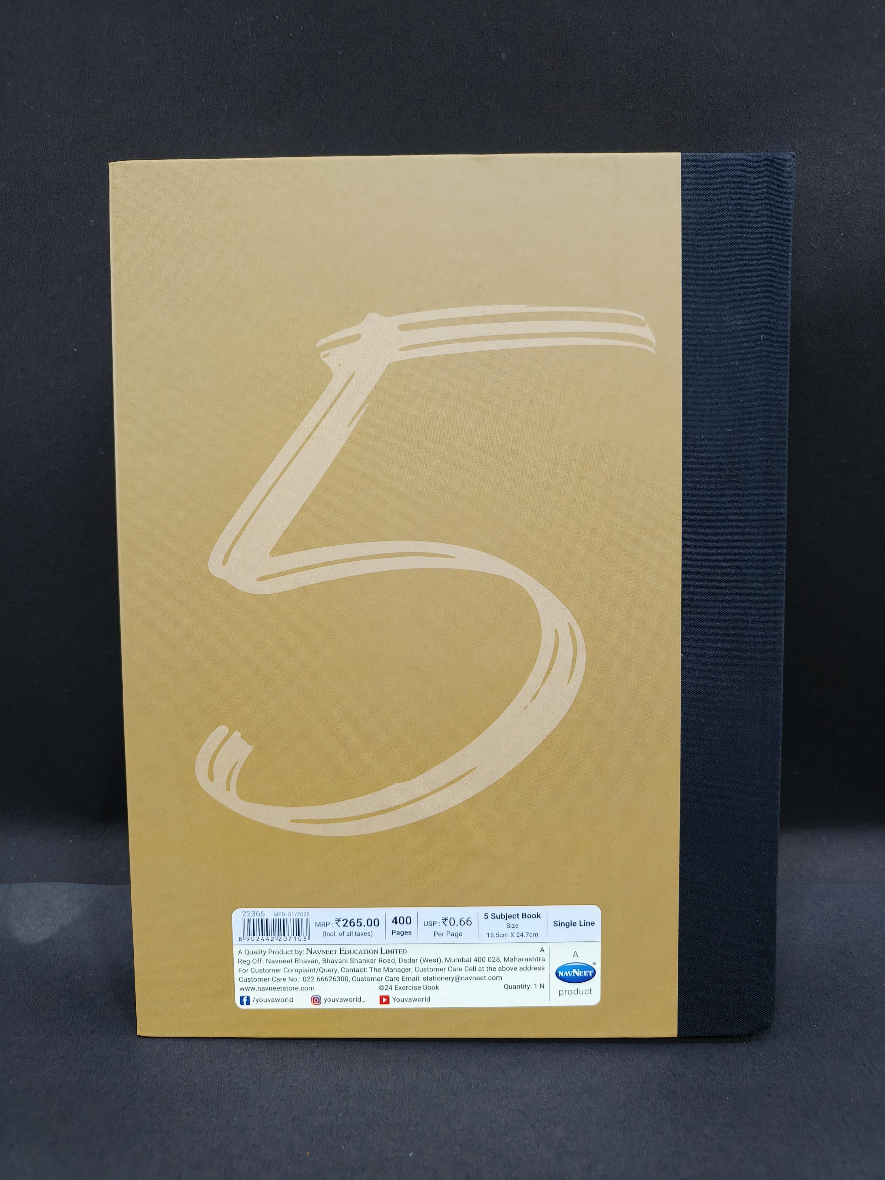 YOUVA Navneet | Case Bound/Hard Cover | 5 Subject Notebook For Students And Executives | 18.5 Cm X 24.7 Cm | Single Line | 400 Pages | Pack Of 1 | Assorted Designs - KtoY