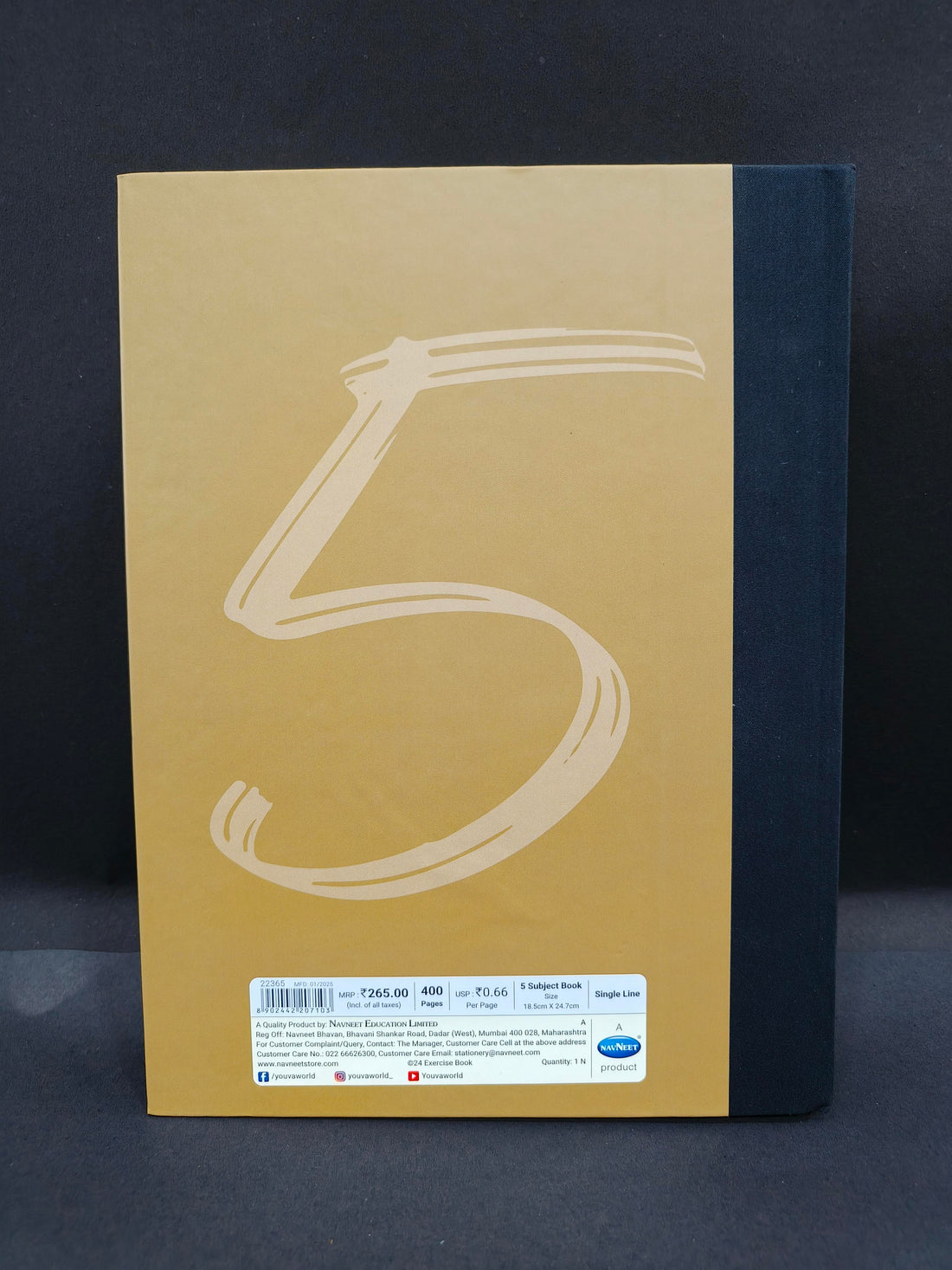 YOUVA Navneet | Case Bound/Hard Cover | 5 Subject Notebook For Students And Executives | 18.5 Cm X 24.7 Cm | Single Line | 400 Pages | Pack Of 1 | Assorted Designs - KtoY