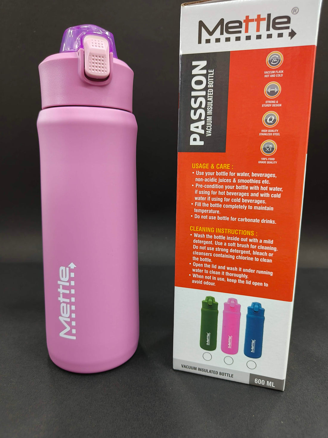 Mettle Passion Vacuum Insulated Bottle, Capacity - 600 ml - KtoY