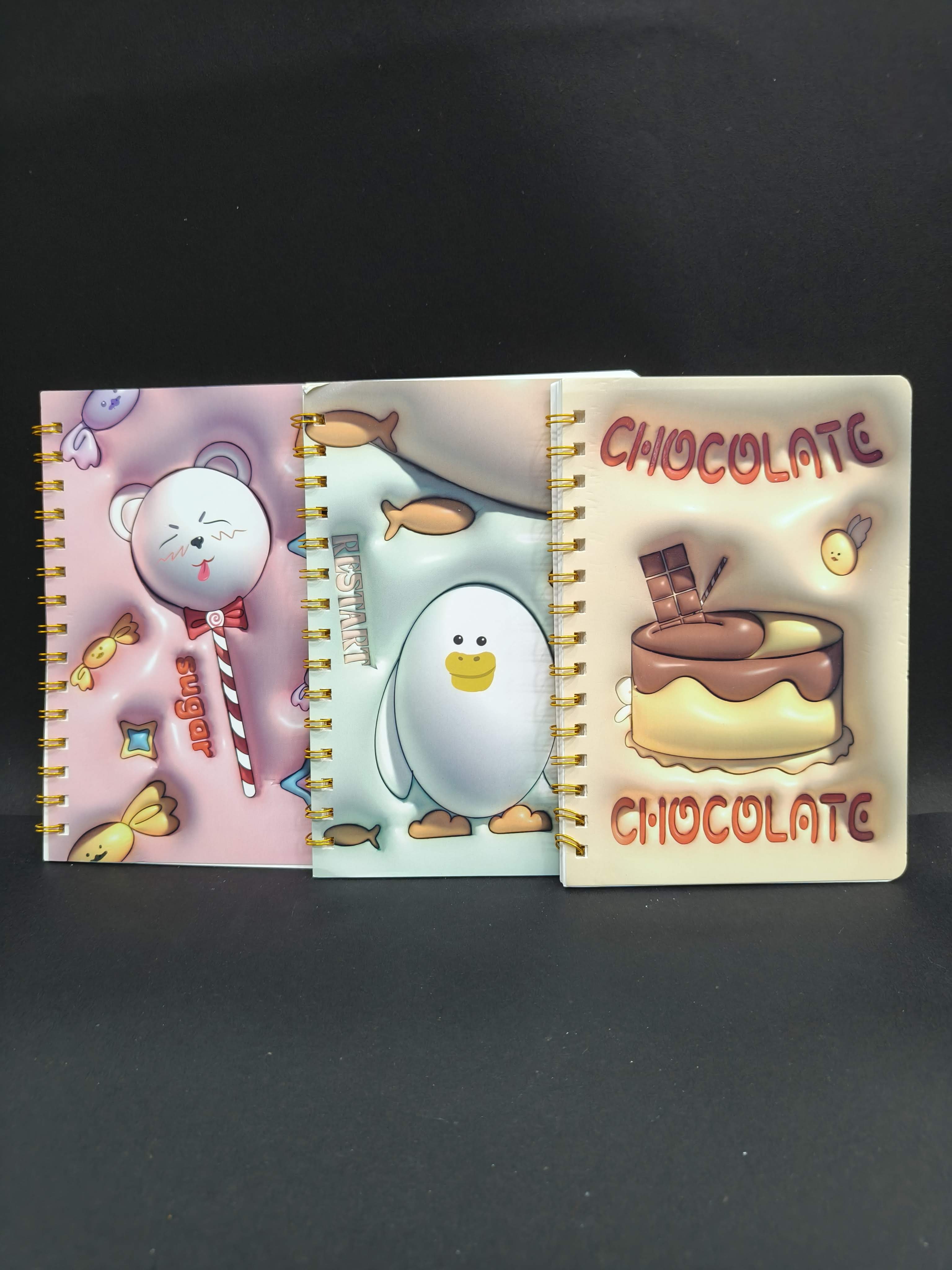 Notebook Diary | Writing Supplies | Stylish Spiral Book For Kids/Children/Student | Study Material | 3D Printed Cover Diary (Pack of 3) Assorted Design - KtoY