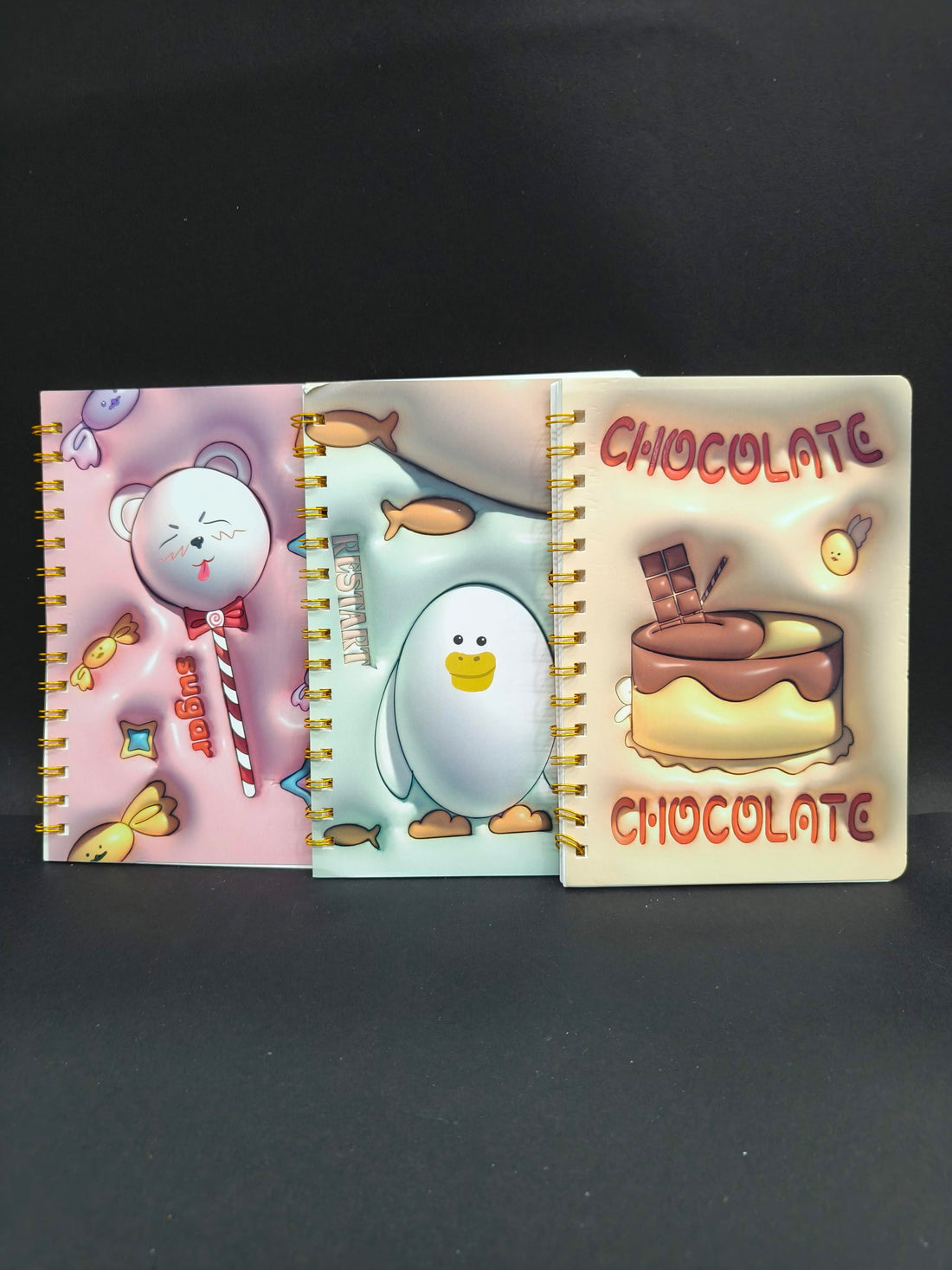 Notebook Diary | Writing Supplies | Stylish Spiral Book For Kids/Children/Student | Study Material | 3D Printed Cover Diary (Pack of 3) Assorted Design - KtoY