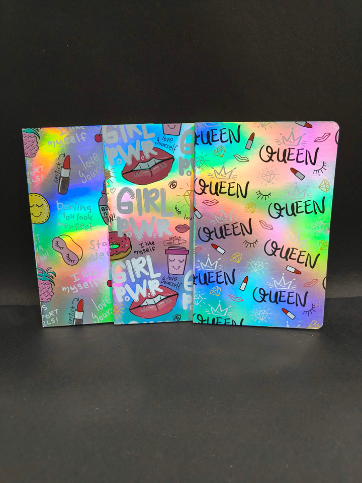 Custom Printed Shining Sliver Foil Art Paper Diary | Diary Notebook for girls | Birthday Return Gift Option | Journal Writing for Kids | Pack of 3 (Assorted Design)