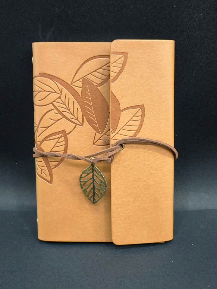 Vintage Art Leather Leaf Print Writing Notebook | Handmade Vintage Notebook Journal for Men & Women | Art Sketchbook Travel Diary | A6 Size