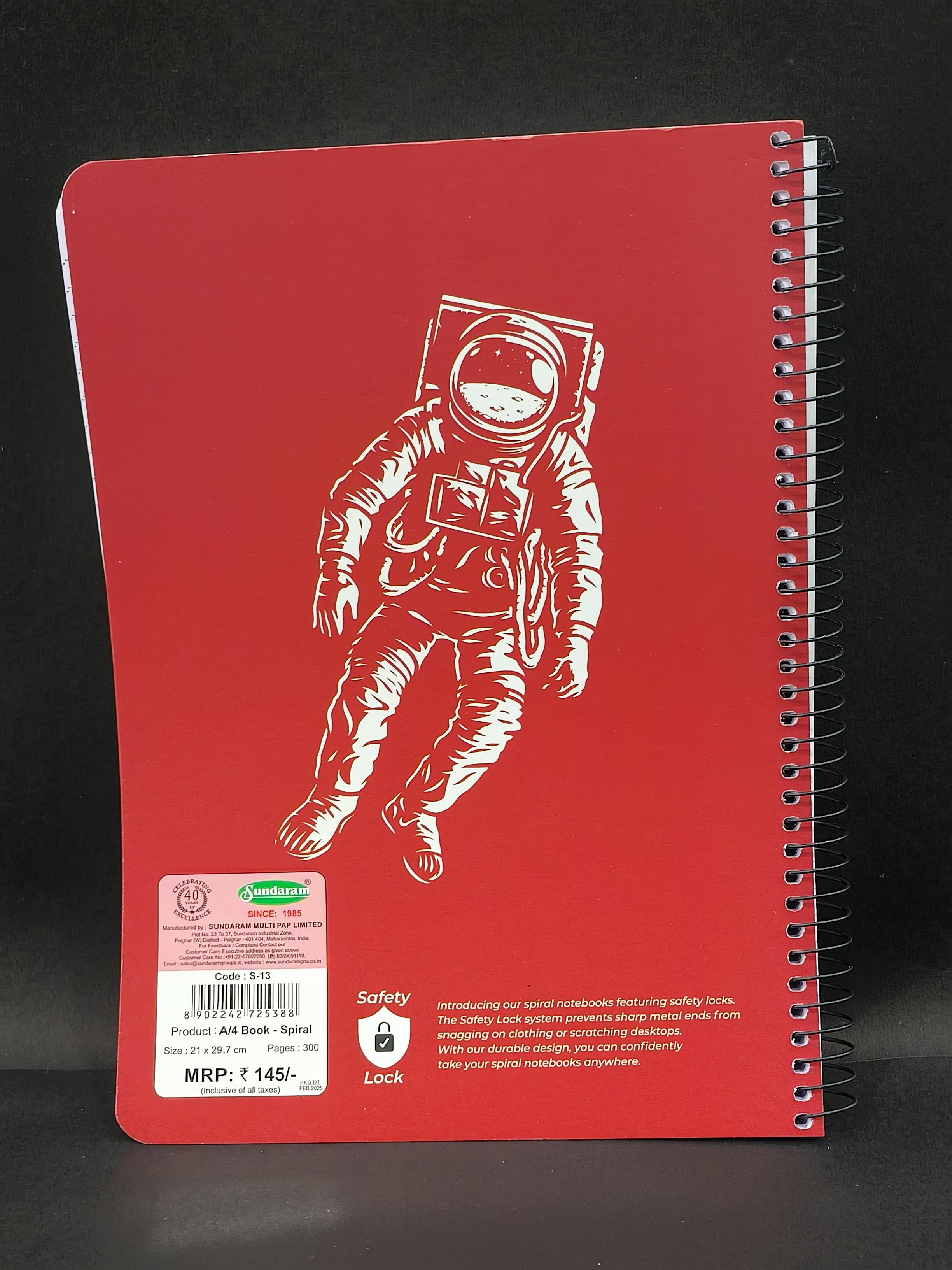 Sundaram | A4 Spiral Book | Spiral Bound | 300 Pages | 21 x 29.7 cm | Ruled | Pack of 1 | Assorted Designs & Colors - KtoY
