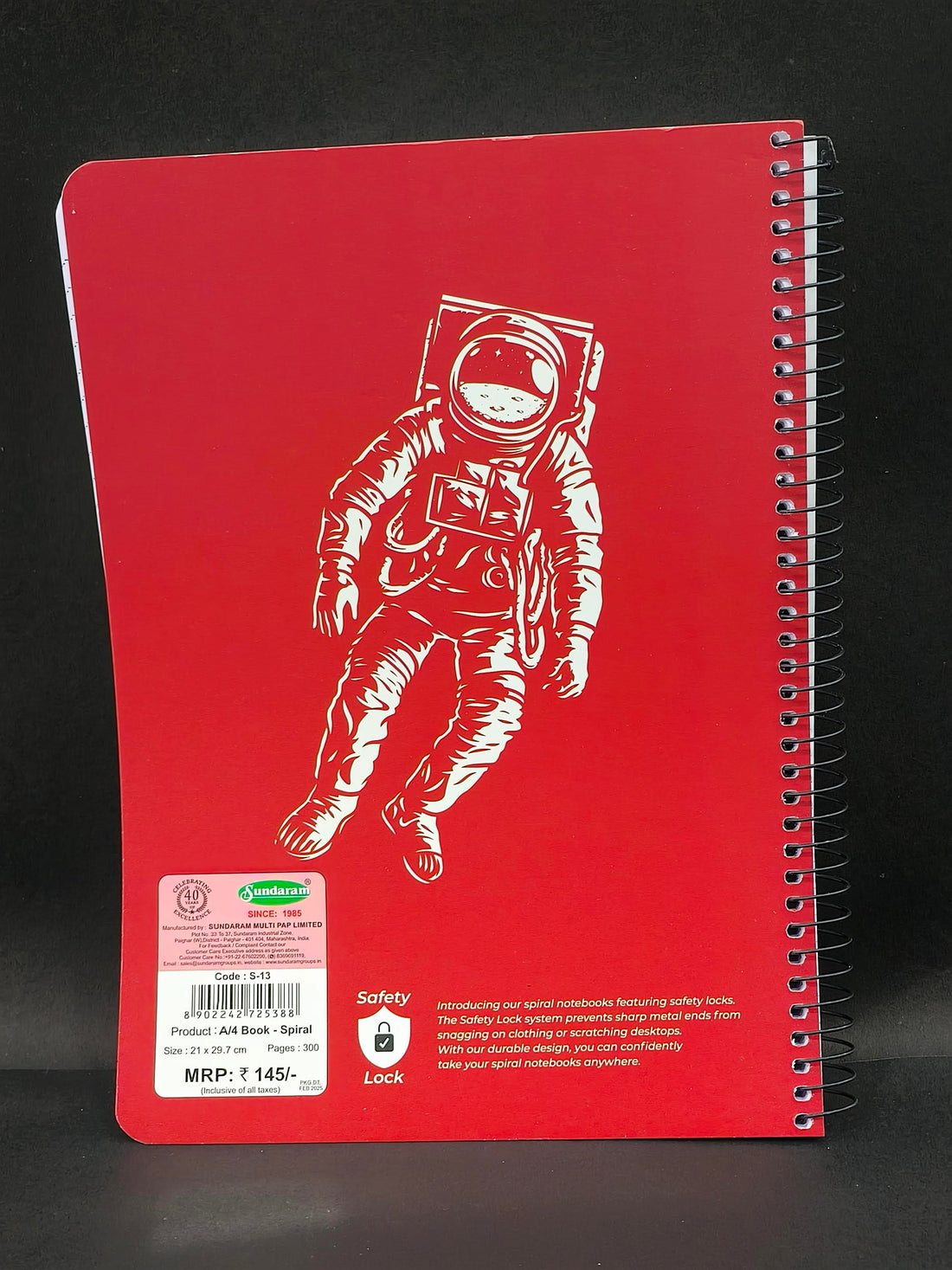Sundaram | A4 Spiral Book | Spiral Bound | 300 Pages | 21 x 29.7 cm | Ruled | Pack of 1 | Assorted Designs & Colors - KtoY