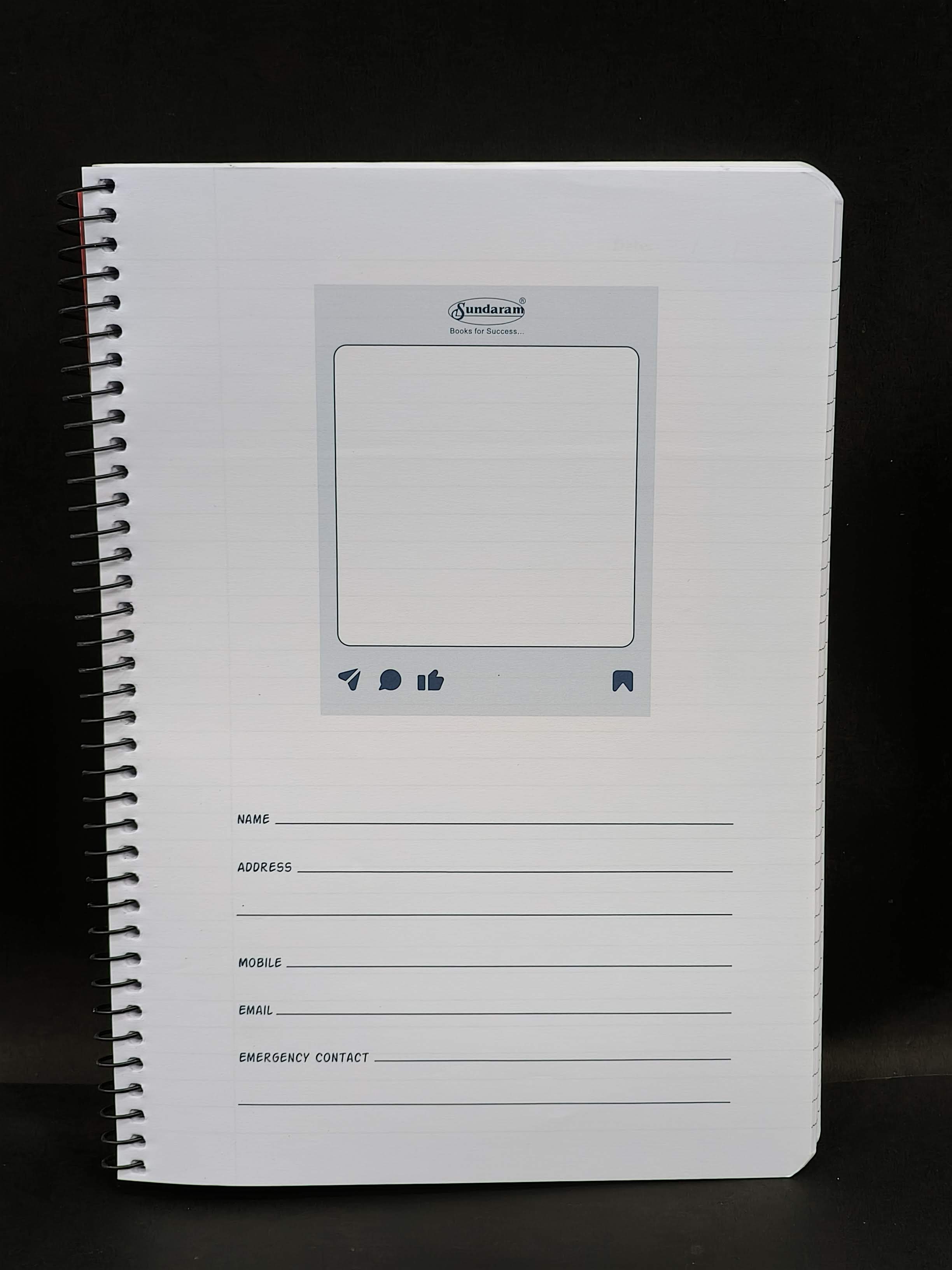 Sundaram | A4 Spiral Book | Spiral Bound | 300 Pages | 21 x 29.7 cm | Ruled | Pack of 1 | Assorted Designs & Colors - KtoY