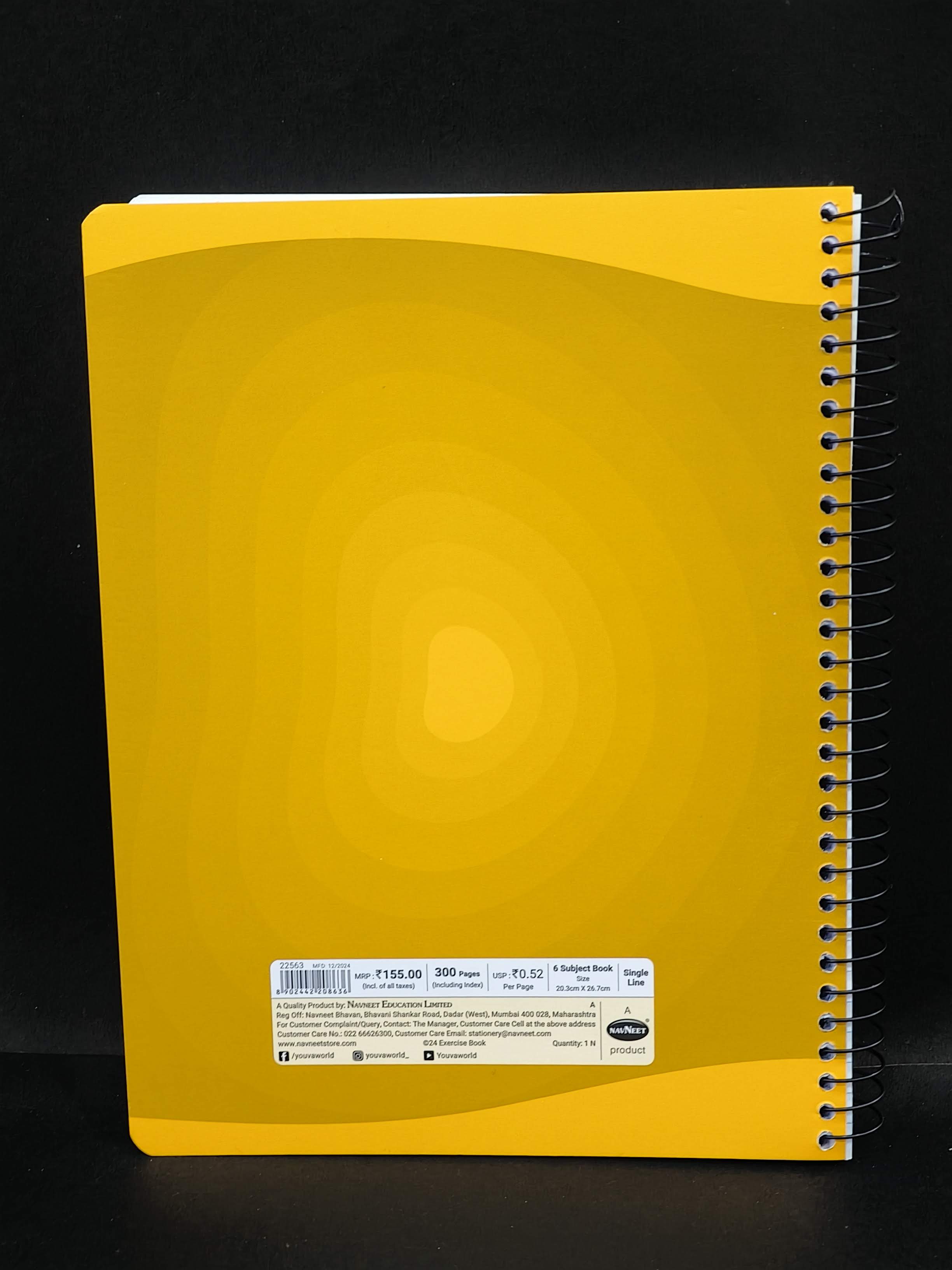 Navneet Youva | Six Subject Spiral Book | Spiral Bound | 300 Pages | 20.3 x 26.7 cm | Ruled | Pack of 1 | Assorted Designs & Colors - KtoY