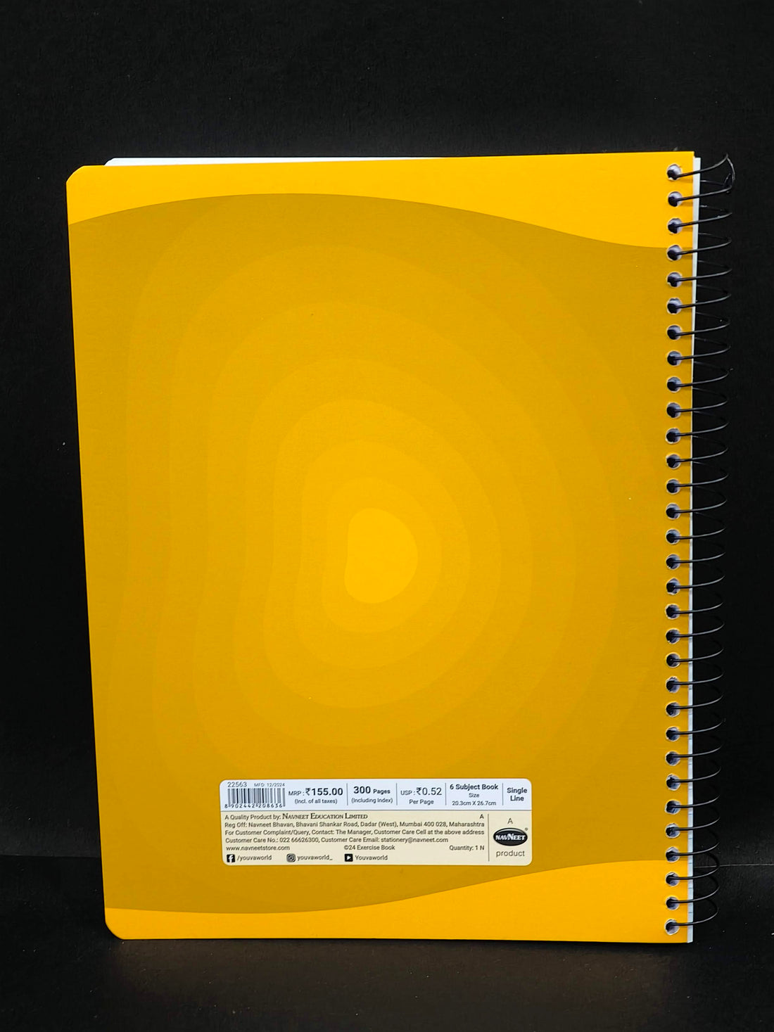 Navneet Youva | Six Subject Spiral Book | Spiral Bound | 300 Pages | 20.3 x 26.7 cm | Ruled | Pack of 1 | Assorted Designs & Colors - KtoY