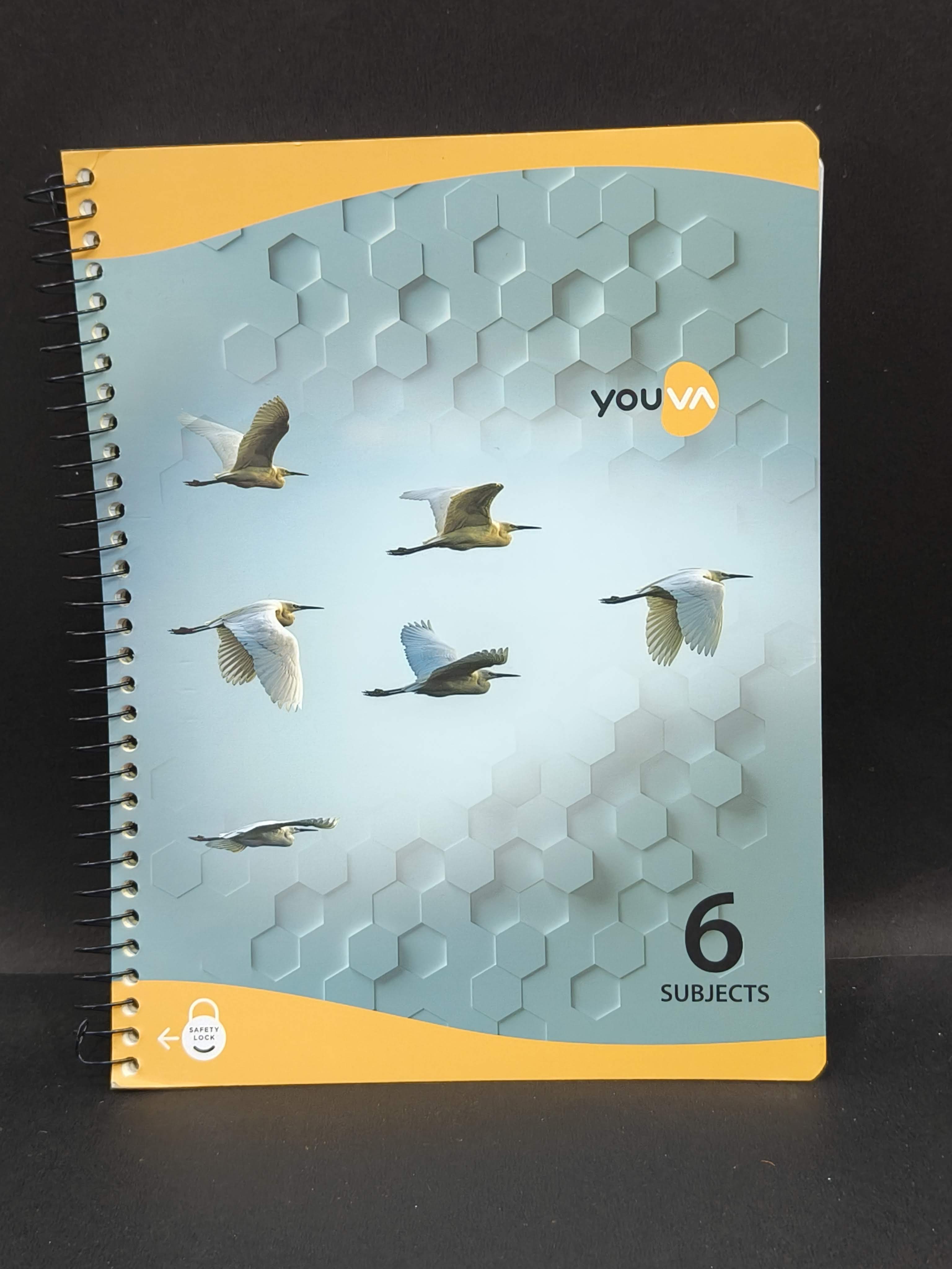 Navneet Youva | Six Subject Spiral Book | Spiral Bound | 300 Pages | 20.3 x 26.7 cm | Ruled | Pack of 1 | Assorted Designs & Colors - KtoY