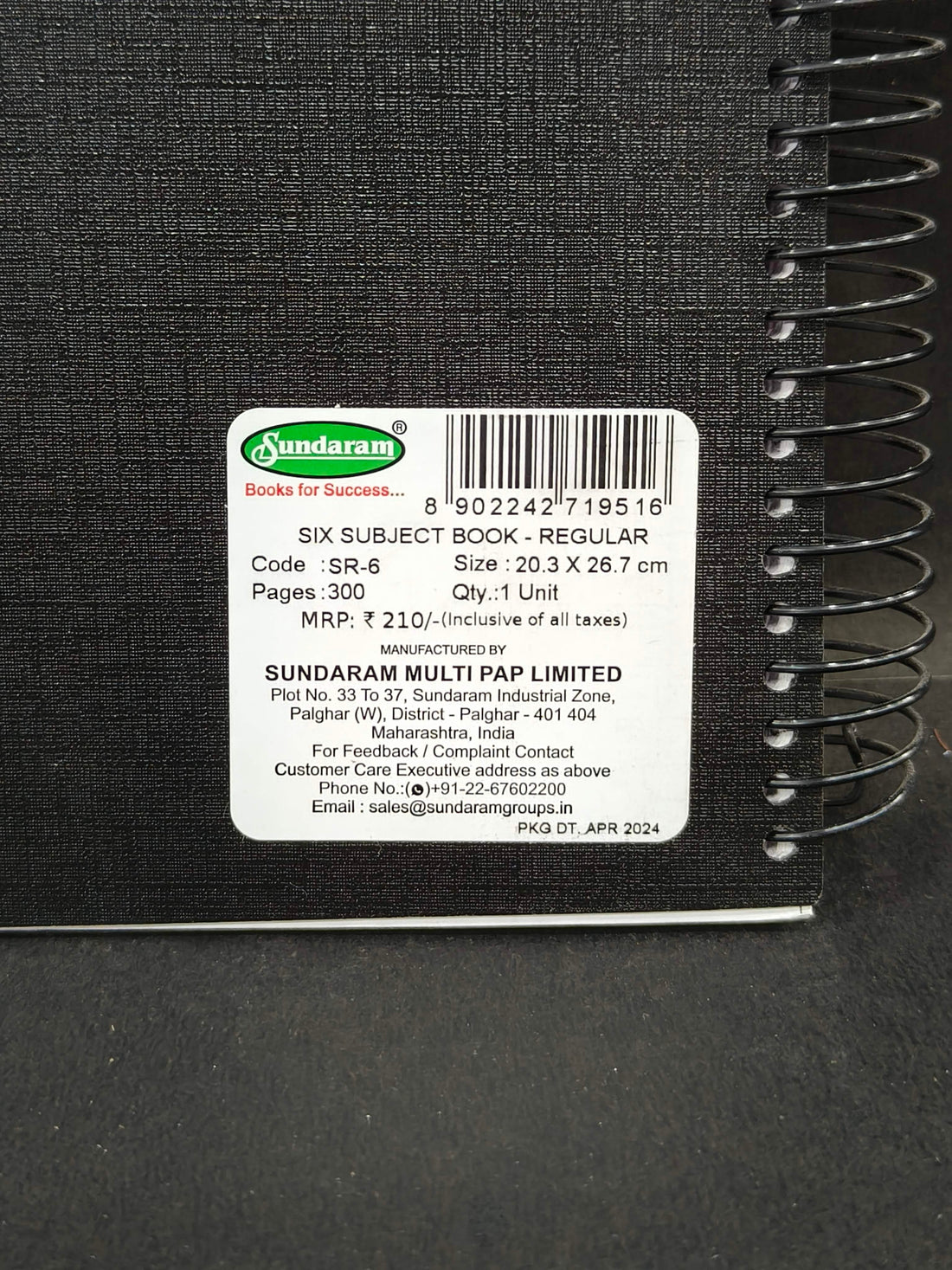 Sundaram | Six Subject Spiral Book | Spiral Bound | 300 Pages | 20.3 x 26.7 cm | Ruled | Pack of 1 | Assorted Designs & Colors - KtoY