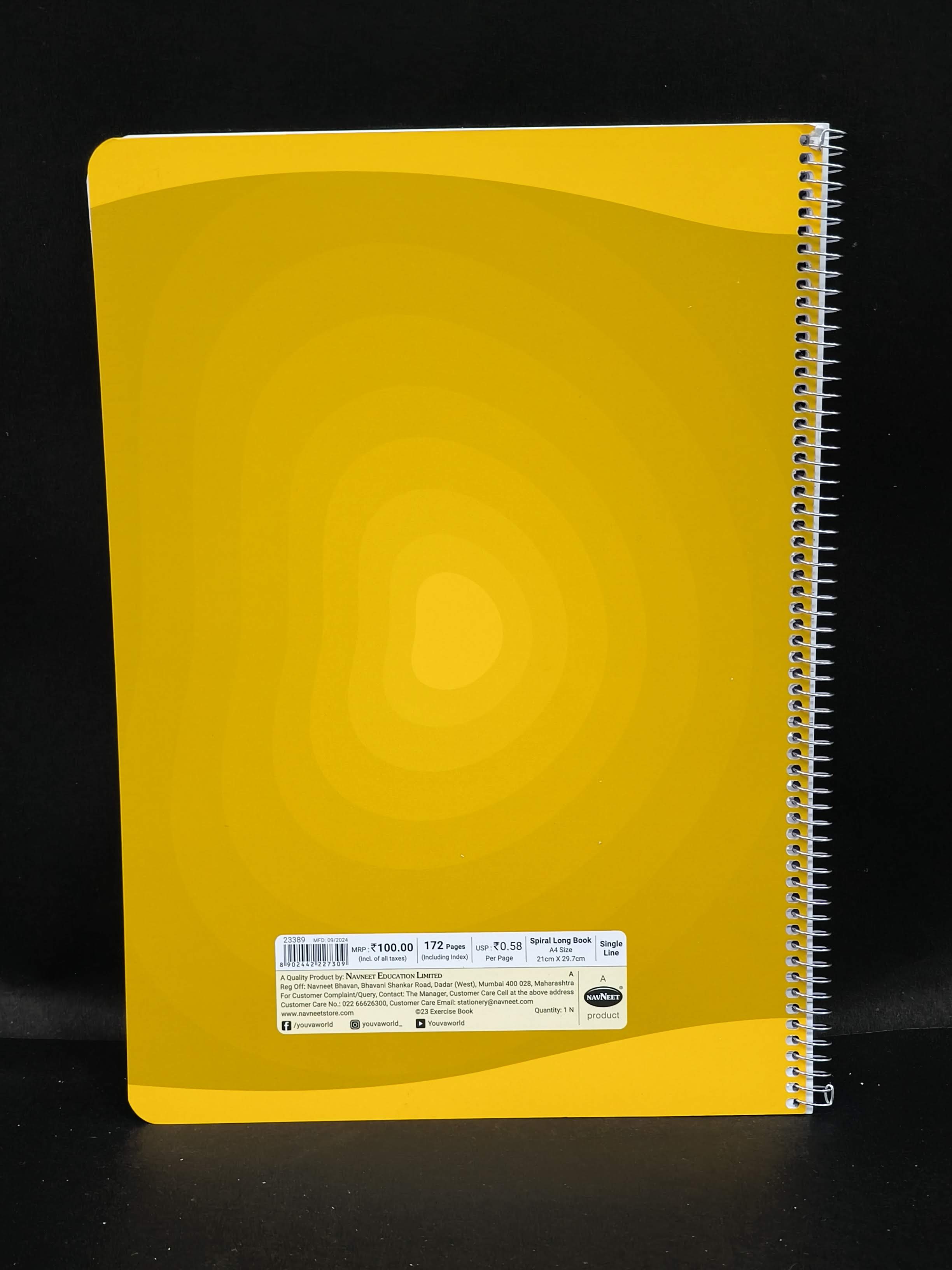 Navneet Youva | Spiral Bound | Spiral Book | 21x29.7 cm | Single Line | 172 Pages | Pack of 3 | Assorted Designs & Colors - KtoY
