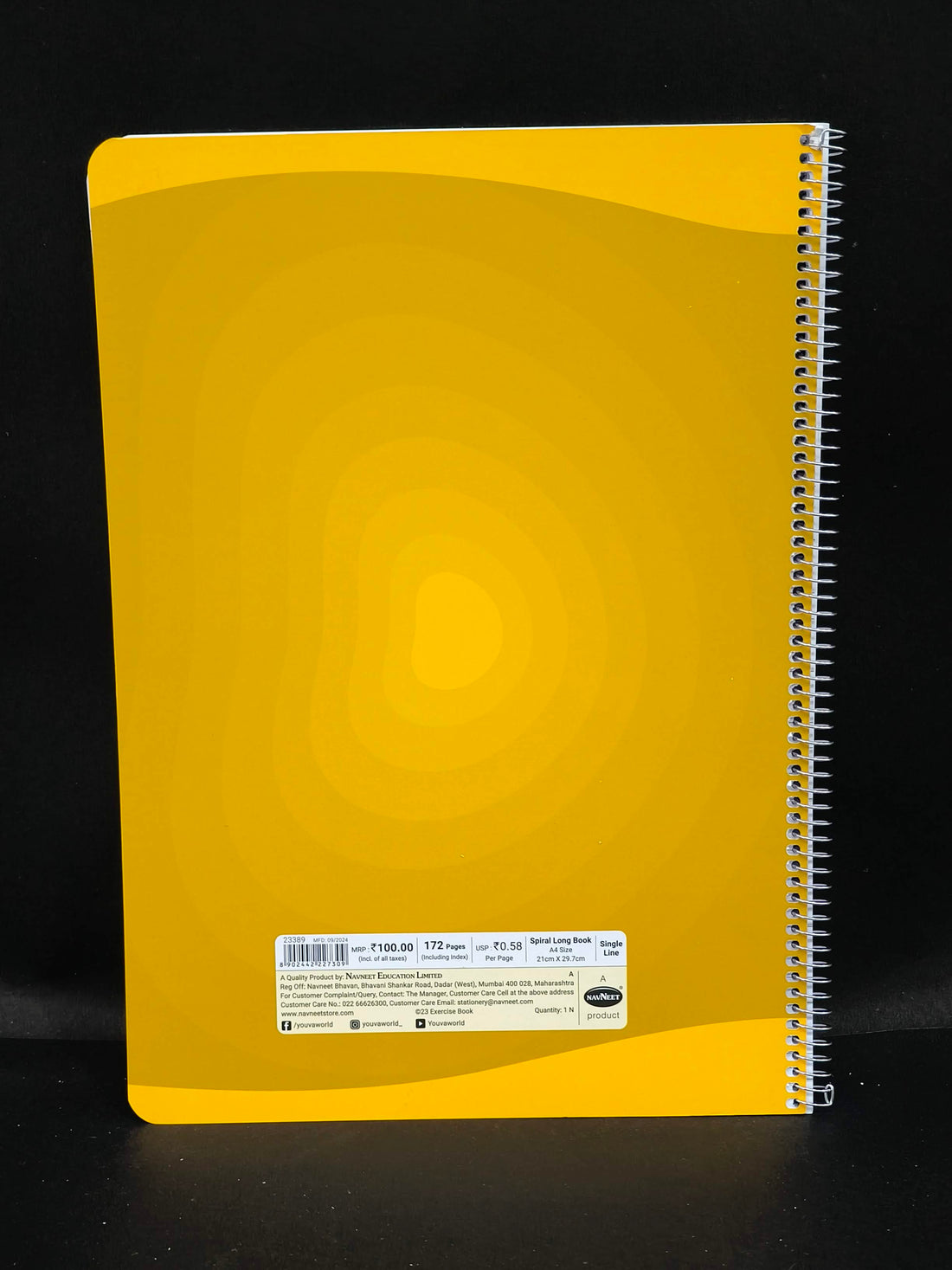 Navneet Youva | Spiral Bound | Spiral Book | 21x29.7 cm | Single Line | 172 Pages | Pack of 3 | Assorted Designs & Colors - KtoY