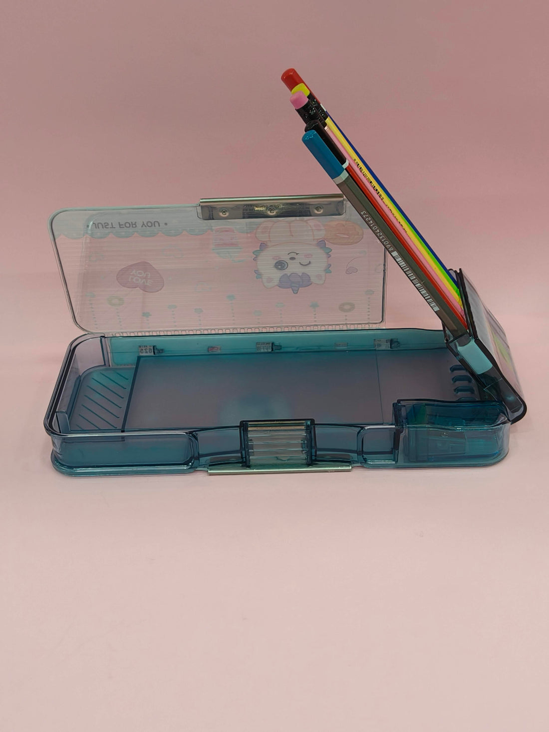 Transparent Multifunction Pencil Case for Kids | Cute Cartoon Stationery Organizer with Sharpener & Schedule – Pen Box for Kids Girls & Boys | Birthday Return Gift & School Supplies