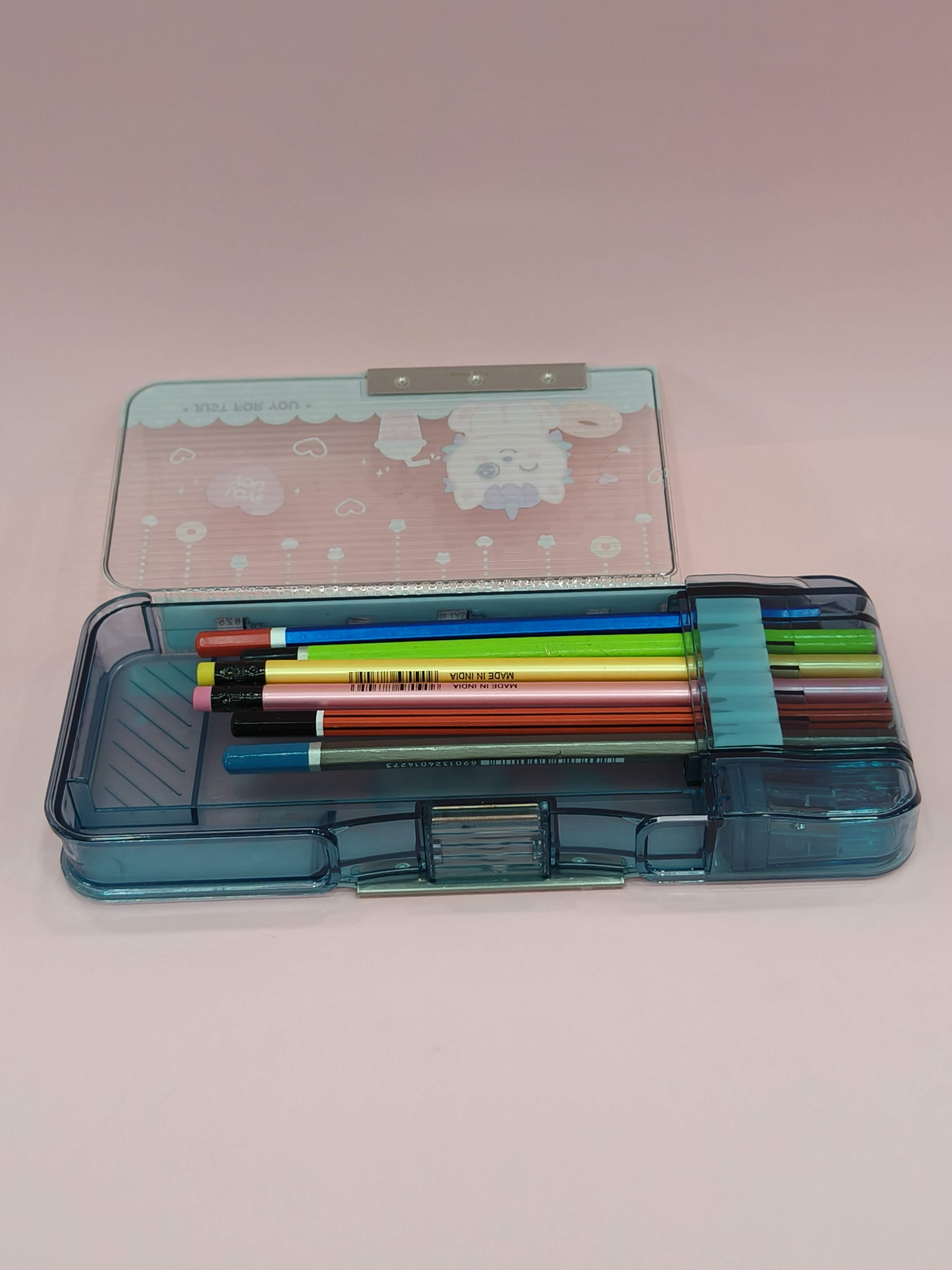 Transparent Multifunction Pencil Case for Kids | Cute Cartoon Stationery Organizer with Sharpener & Schedule – Pen Box for Kids Girls & Boys | Birthday Return Gift & School Supplies