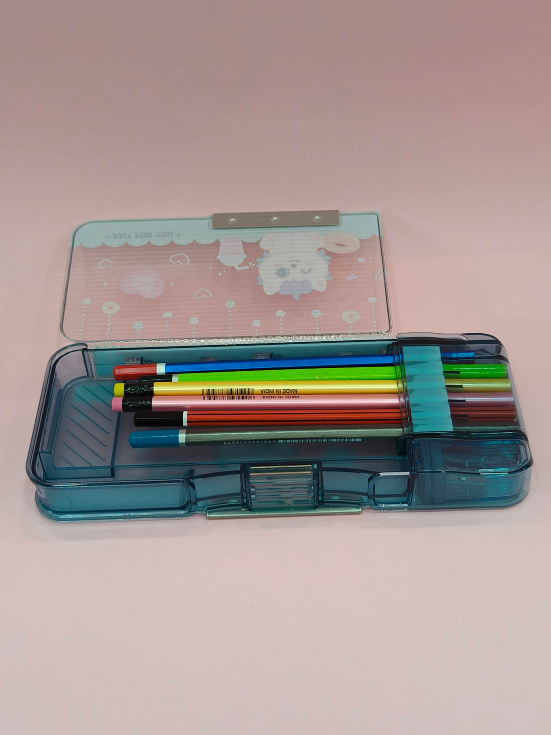 Transparent Multifunction Pencil Case for Kids | Cute Cartoon Stationery Organizer with Sharpener & Schedule – Pen Box for Kids Girls & Boys | Birthday Return Gift & School Supplies