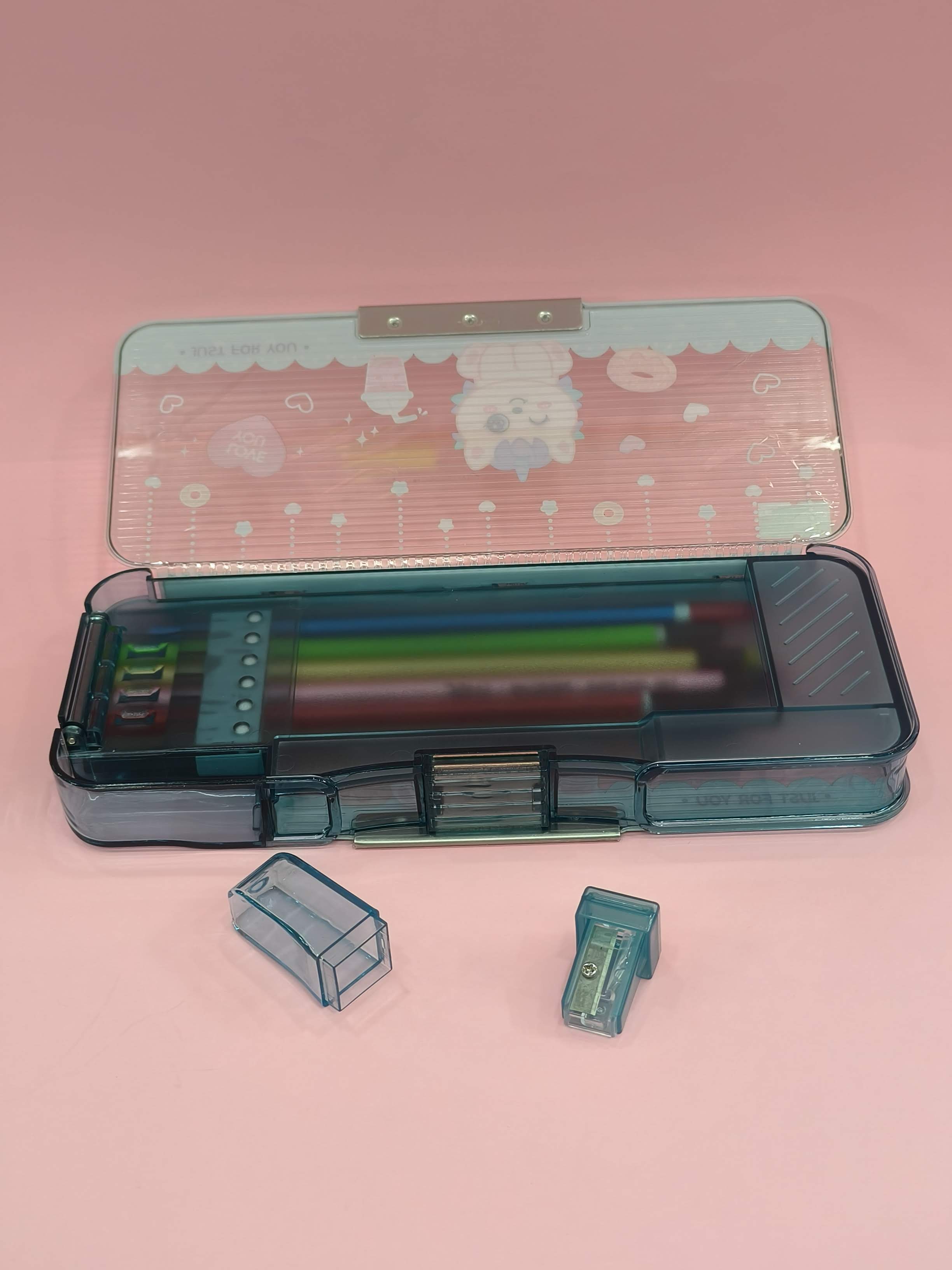 Transparent Multifunction Pencil Case for Kids | Cute Cartoon Stationery Organizer with Sharpener & Schedule – Pen Box for Kids Girls & Boys | Birthday Return Gift & School Supplies