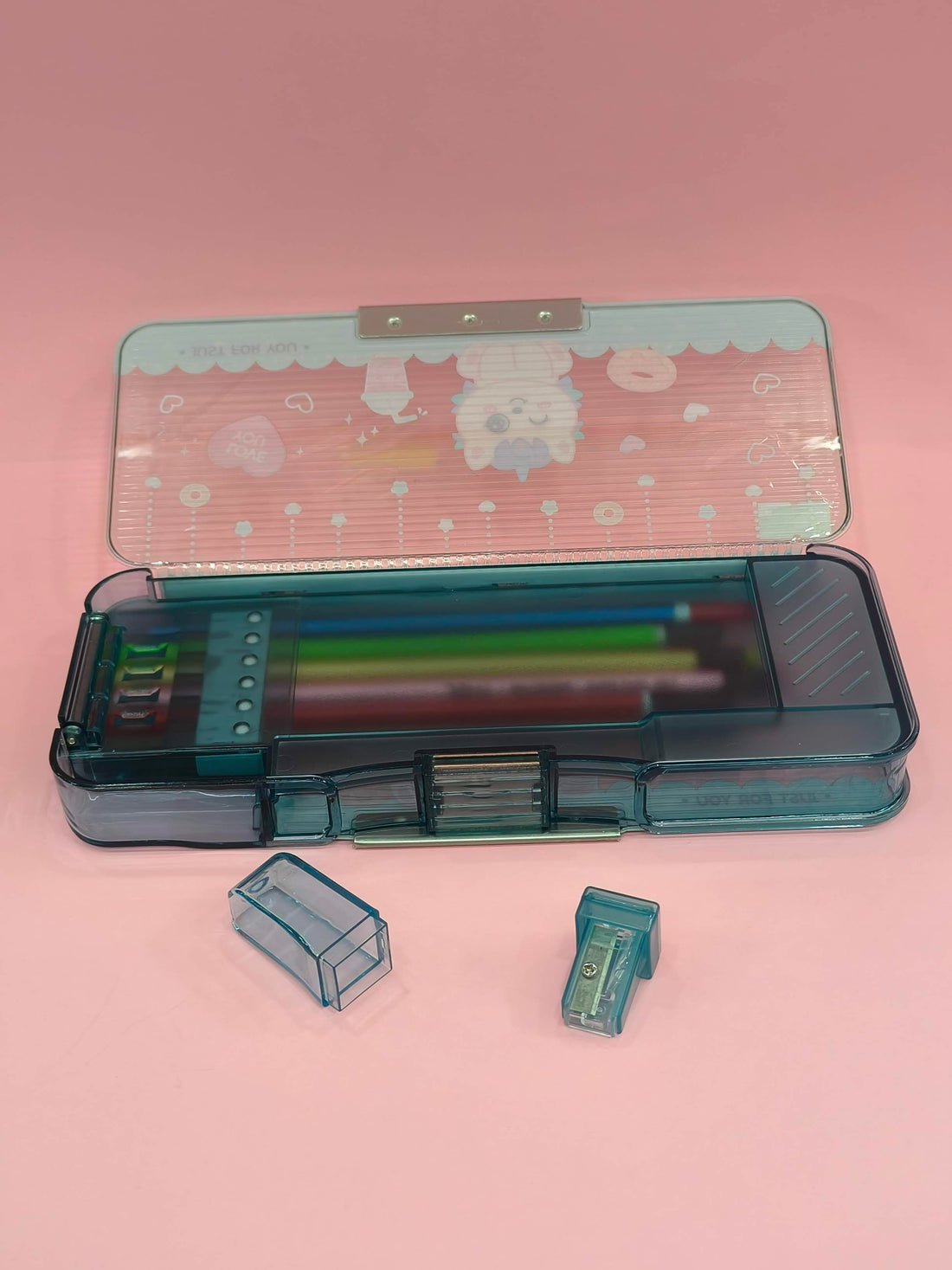 Transparent Multifunction Pencil Case for Kids | Cute Cartoon Stationery Organizer with Sharpener & Schedule – Pen Box for Kids Girls & Boys | Birthday Return Gift & School Supplies