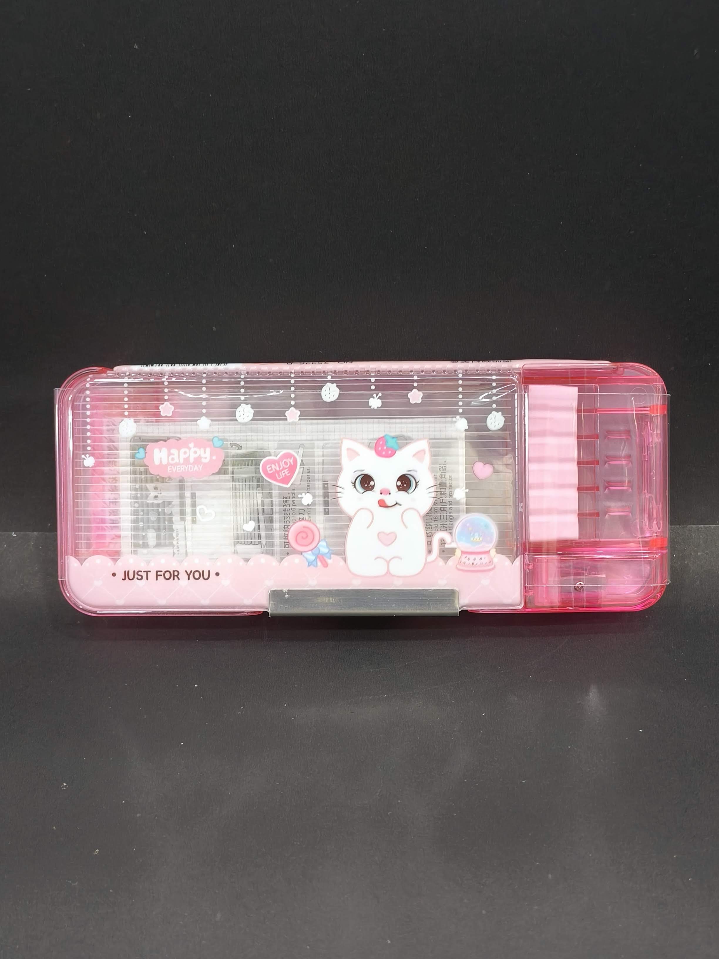Transparent Multifunction Pencil Case for Kids | Cute Cartoon Stationery Organizer with Sharpener & Schedule – Pen Box for Kids Girls & Boys | Birthday Return Gift & School Supplies