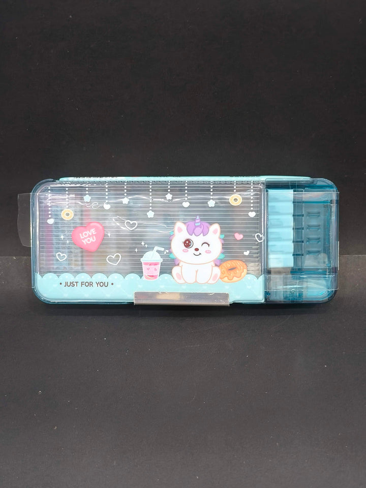 Transparent Multifunction Pencil Case for Kids | Cute Cartoon Stationery Organizer with Sharpener & Schedule – Pen Box for Kids Girls & Boys | Birthday Return Gift & School Supplies
