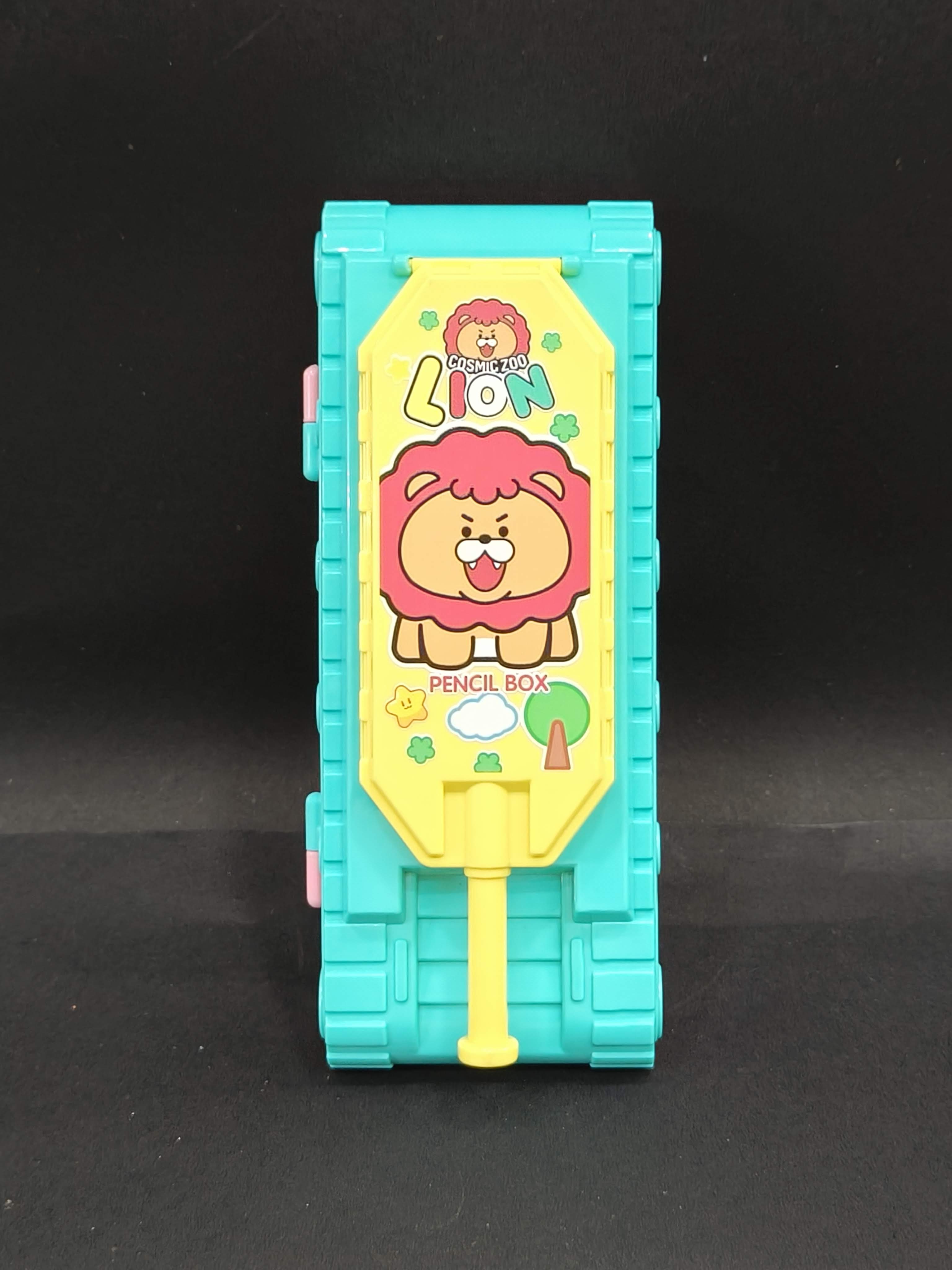 Tank Shape Pencil Case | Dual Compartment Design | Cartoon Character Design | Themed Plastic Stationery Box for Kids Boys Girls | Birthday Return Gift