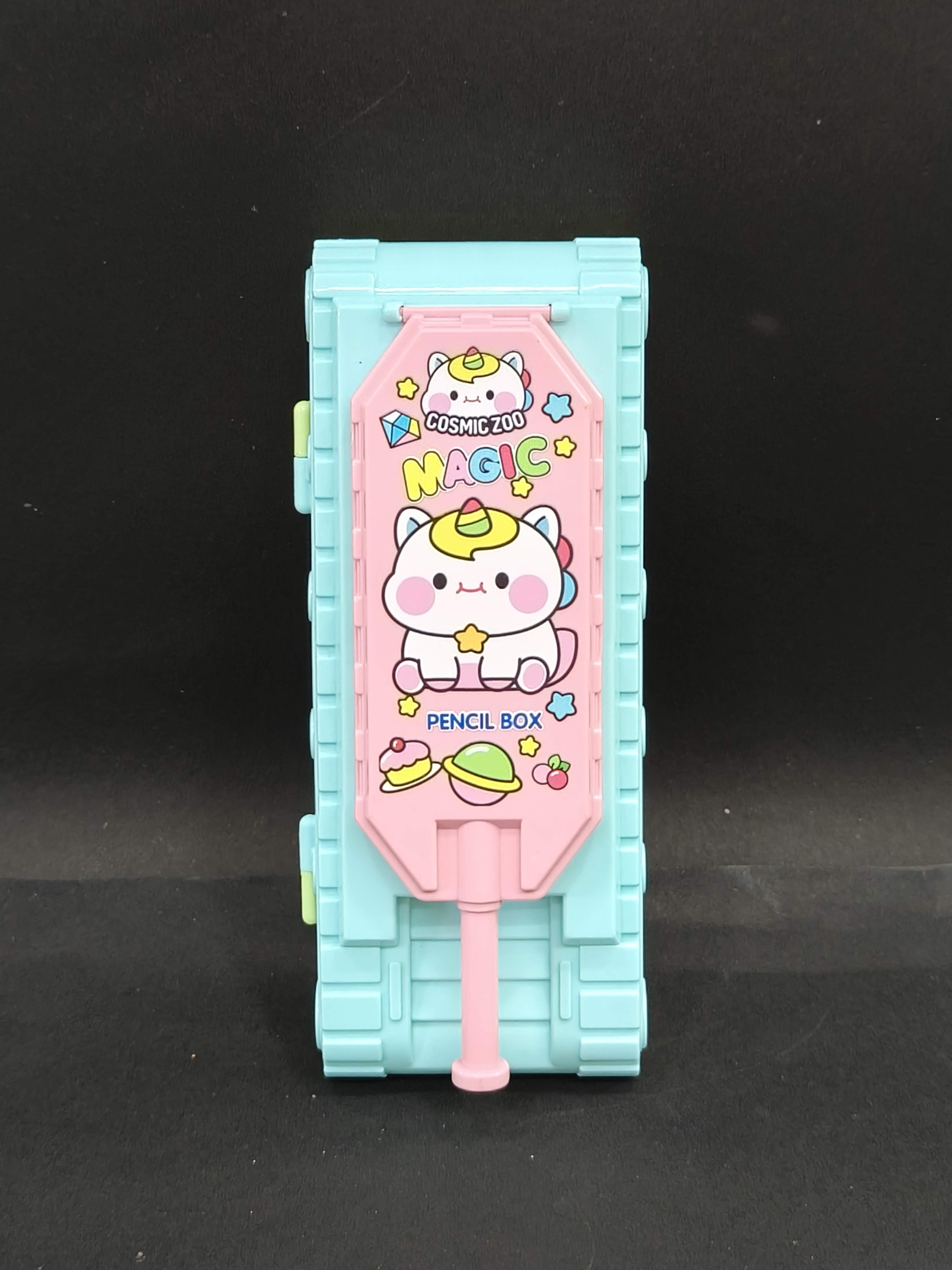 Tank Shape Pencil Case | Dual Compartment Design | Cartoon Character Design | Themed Plastic Stationery Box for Kids Boys Girls | Birthday Return Gift