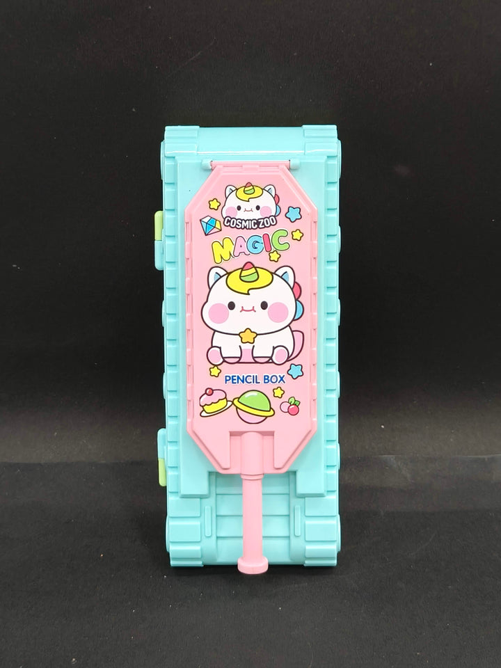 Tank Shape Pencil Case | Dual Compartment Design | Cartoon Character Design | Themed Plastic Stationery Box for Kids Boys Girls | Birthday Return Gift