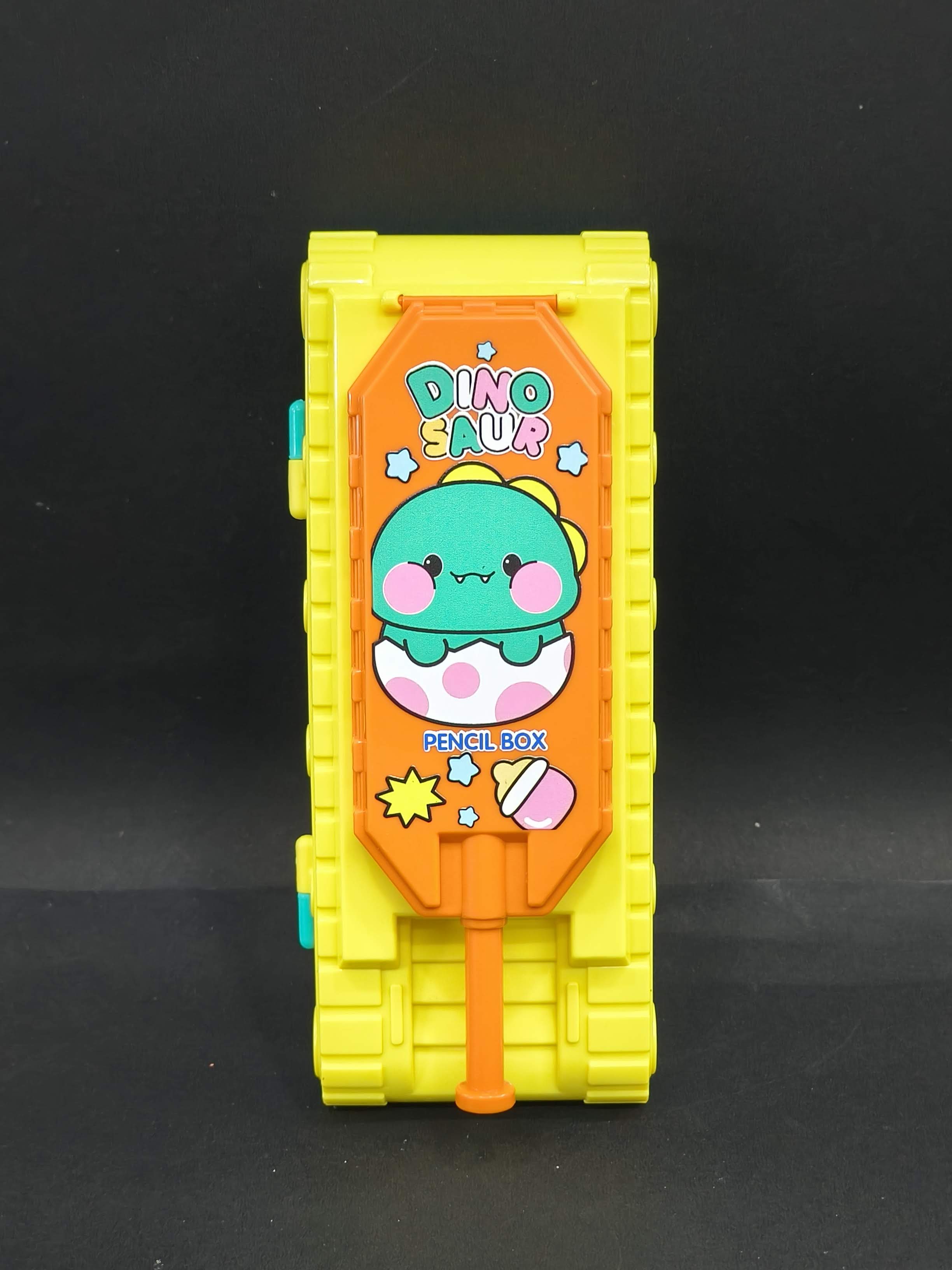 Tank Shape Pencil Case | Dual Compartment Design | Cartoon Character Design | Themed Plastic Stationery Box for Kids Boys Girls | Birthday Return Gift