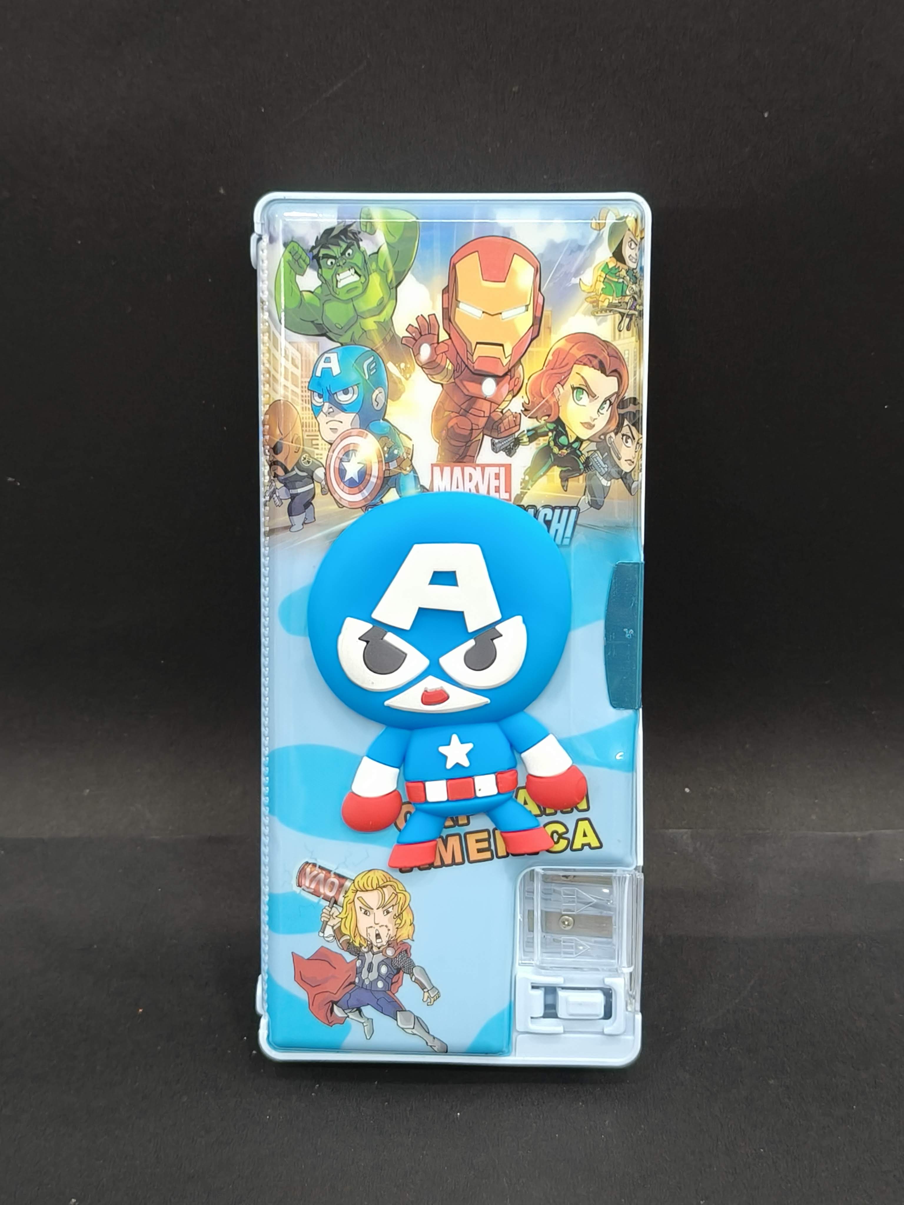 Magnetic Avenger Character Pencil Box with Sharpener & Cabinet Space | Themed Plastic Stationery Case for Kids Boys | Multi-Functional Organizer for School Supplies | Birthday Return Gift