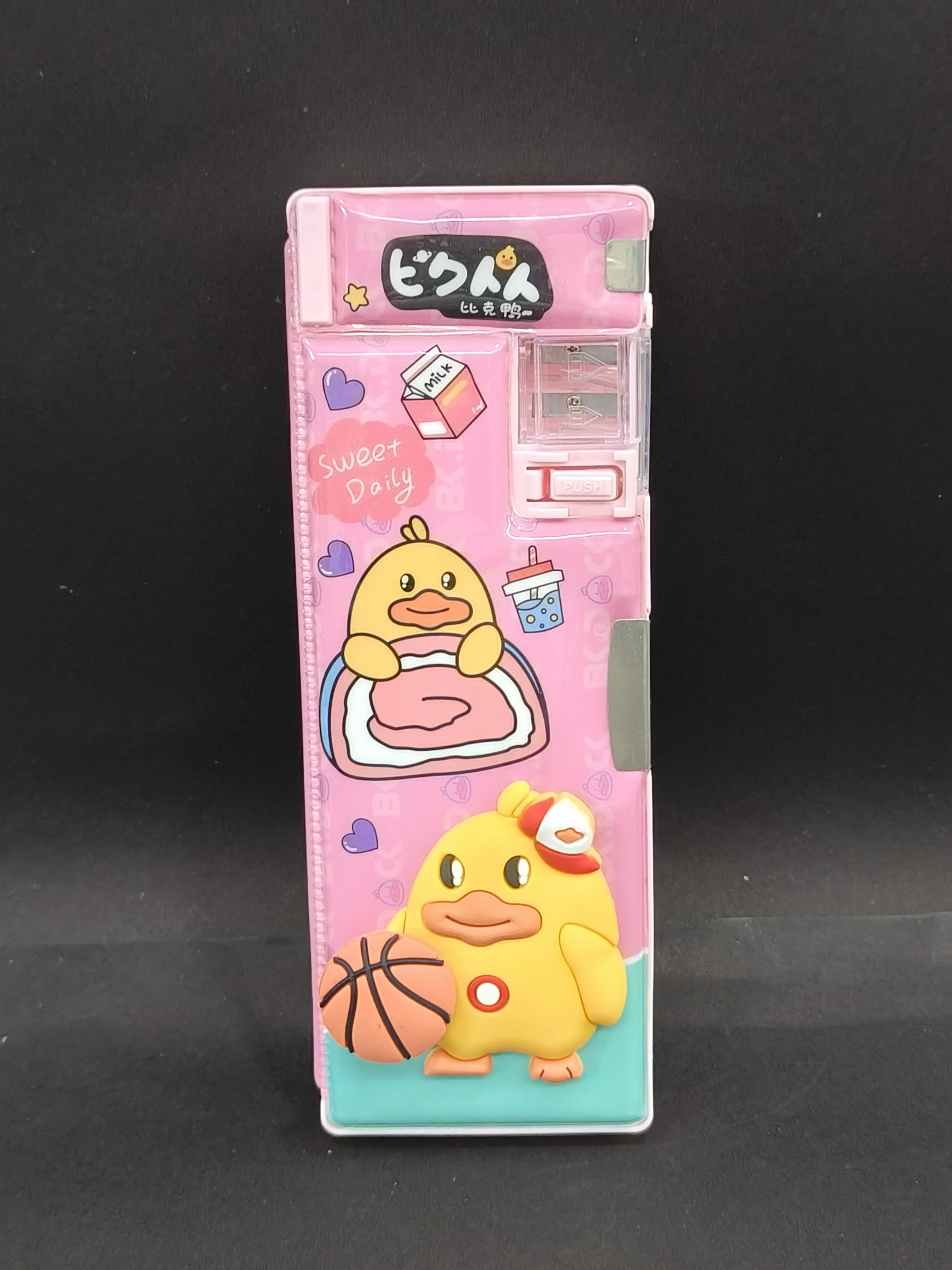 Magnetic Duck Character Pencil Box with Sharpener & Cabinet Space | Themed Plastic Stationery Case for Kids Boys & Girls | Multi-Functional Organizer for School Supplies | Birthday Return Gift