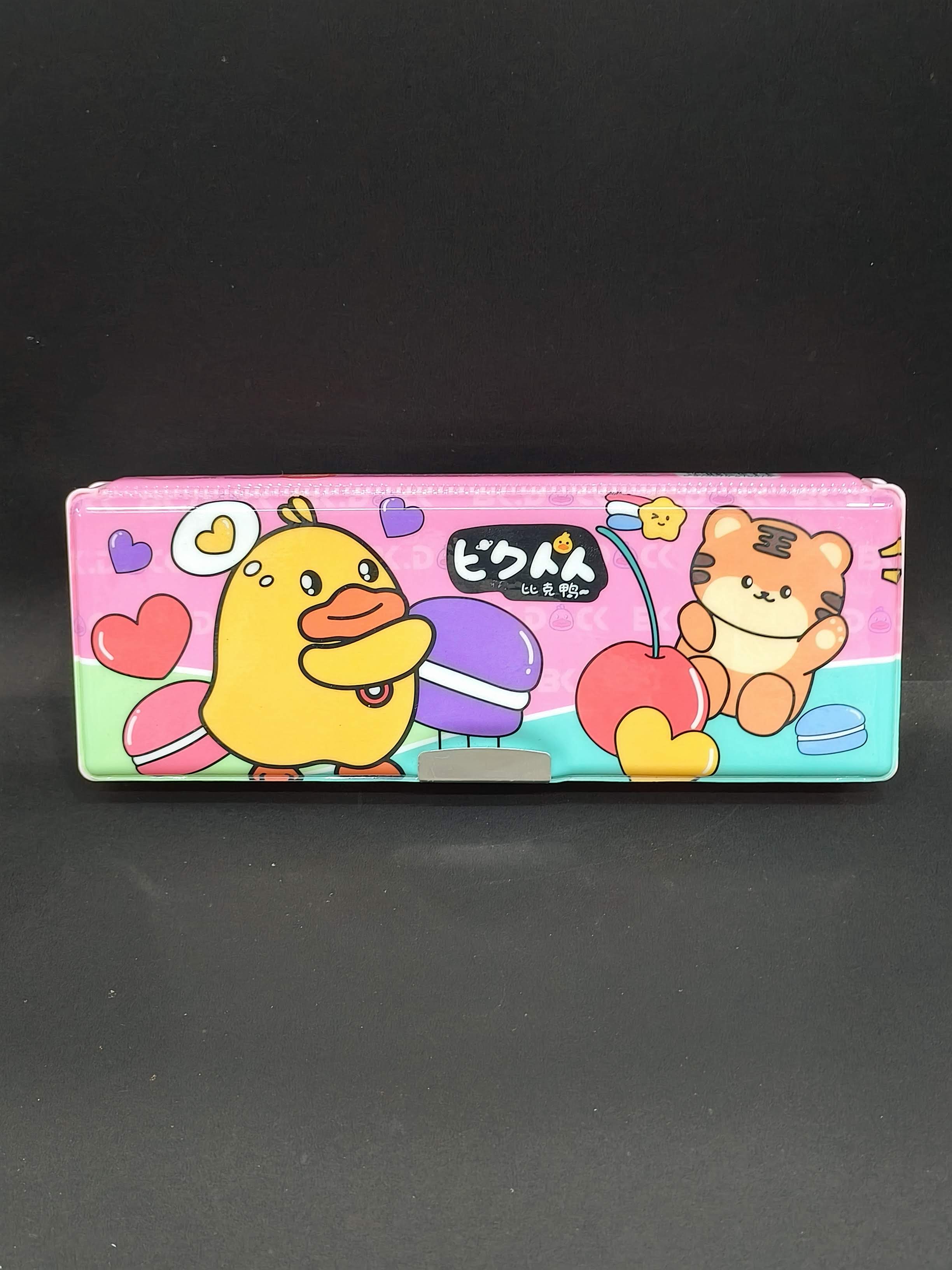 Magnetic Duck Character Pencil Box with Sharpener & Cabinet Space | Themed Plastic Stationery Case for Kids Boys & Girls | Multi-Functional Organizer for School Supplies | Birthday Return Gift