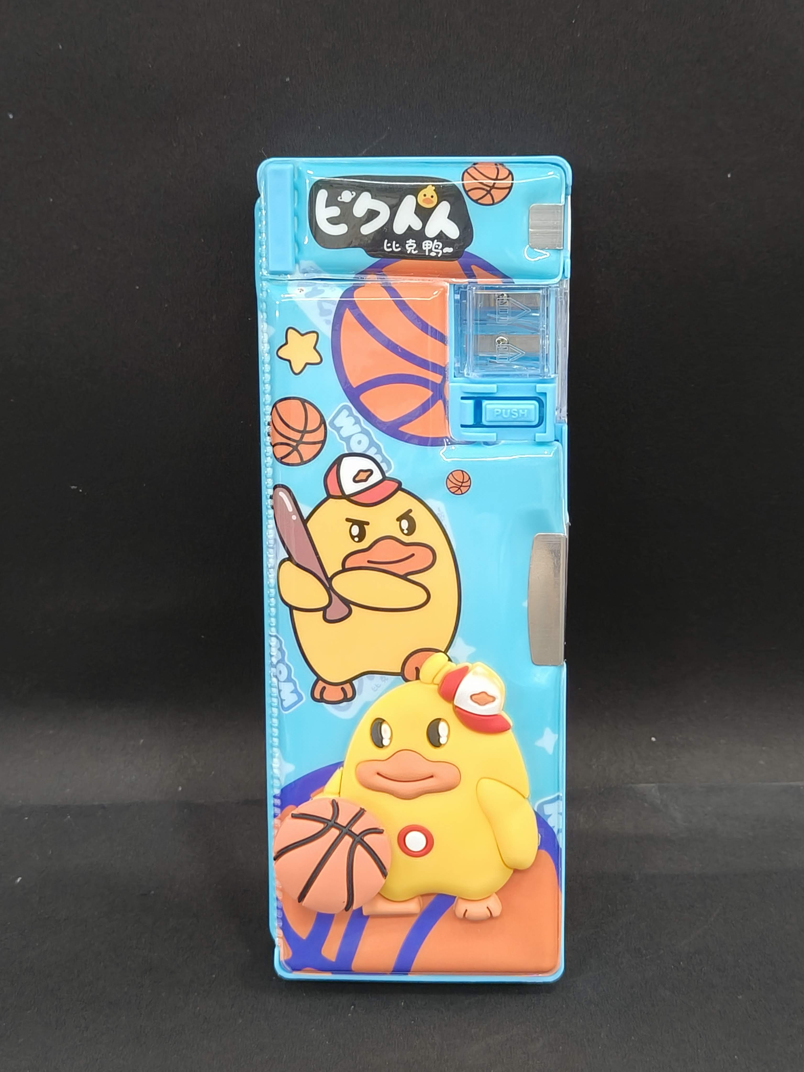 Magnetic Duck Character Pencil Box with Sharpener & Cabinet Space | Themed Plastic Stationery Case for Kids Boys & Girls | Multi-Functional Organizer for School Supplies | Birthday Return Gift