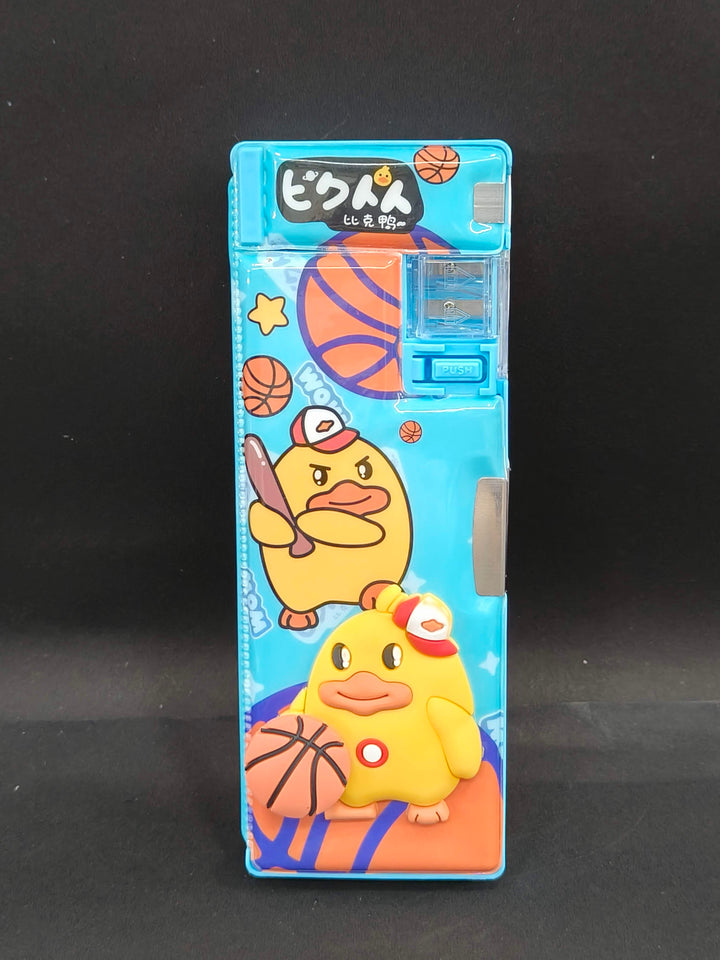 Magnetic Duck Character Pencil Box with Sharpener & Cabinet Space | Themed Plastic Stationery Case for Kids Boys & Girls | Multi-Functional Organizer for School Supplies | Birthday Return Gift