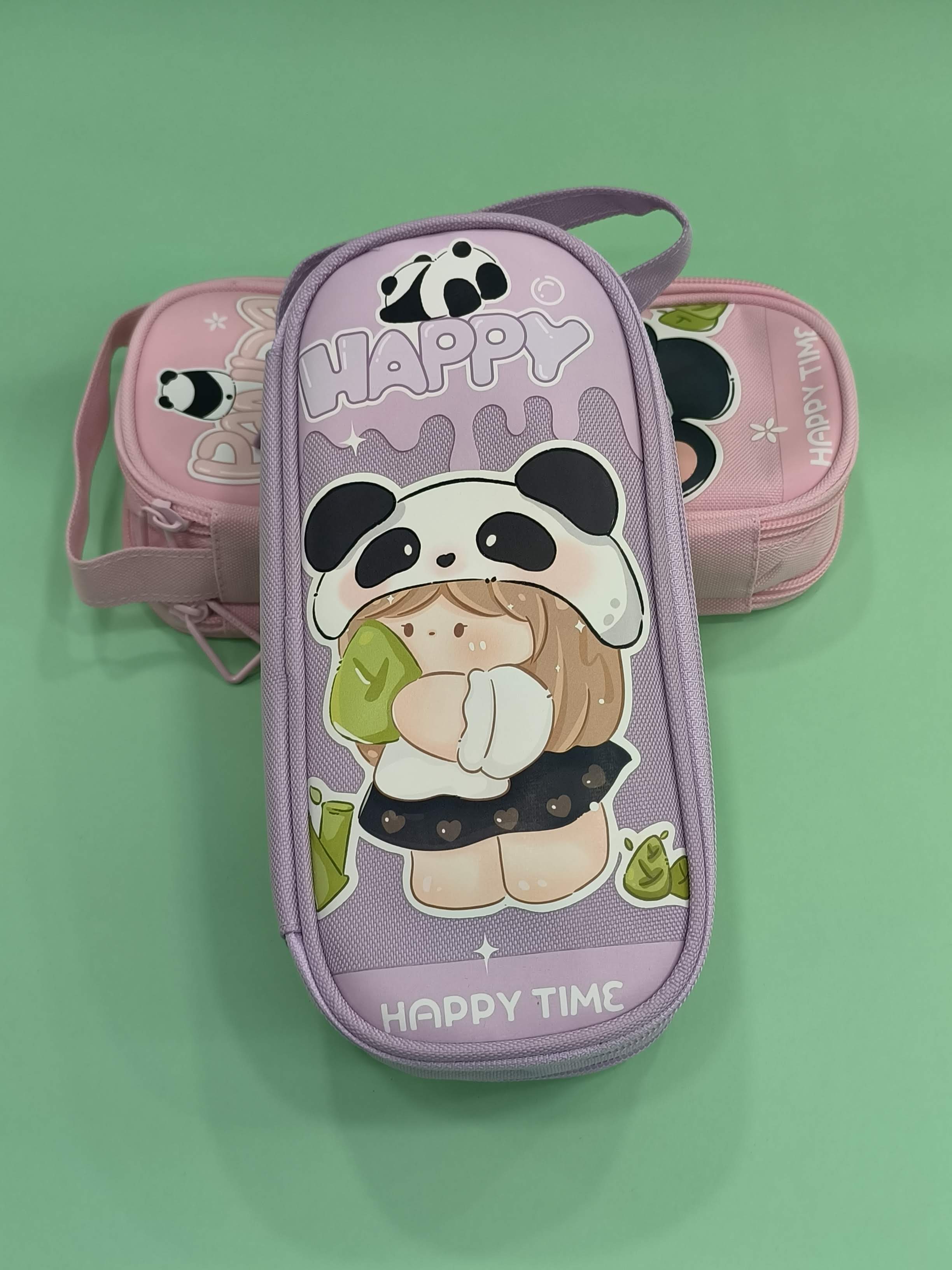 New Kid Happy Time Two Layer Six Slot Canvas Pencil Pouch | Cute Aesthetic Stationery Items Kids Case | Large Stationary Pencil Box for Boys Girls